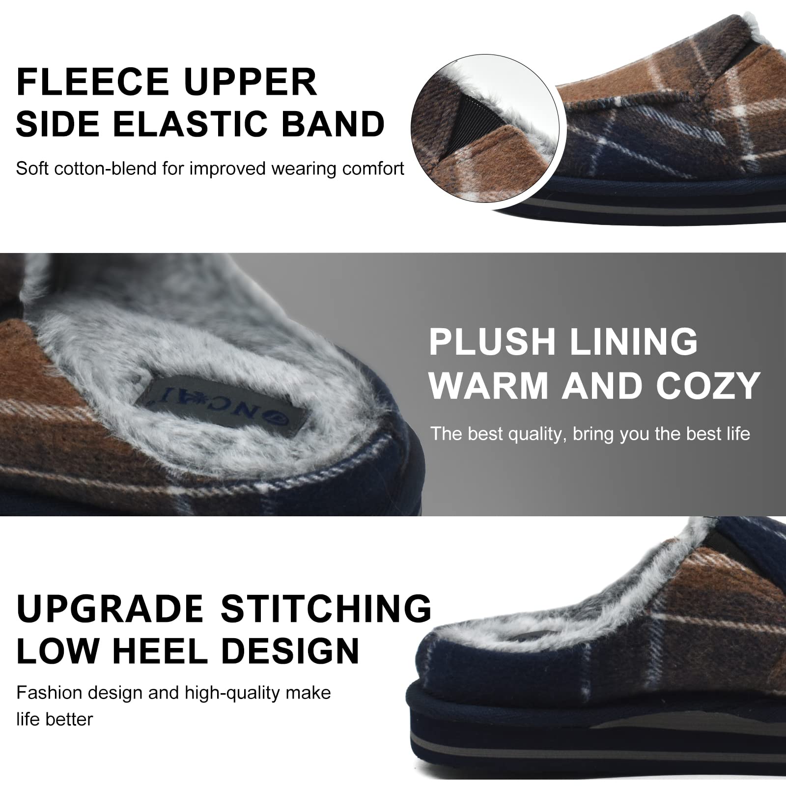 ONCAI Pantofole da Uomo in Comfort Pelo Cotone Strisce Ciabatte da Casa in Lana con Memory Foam Supporto Arco Suola in Gomma Taglia 40-50