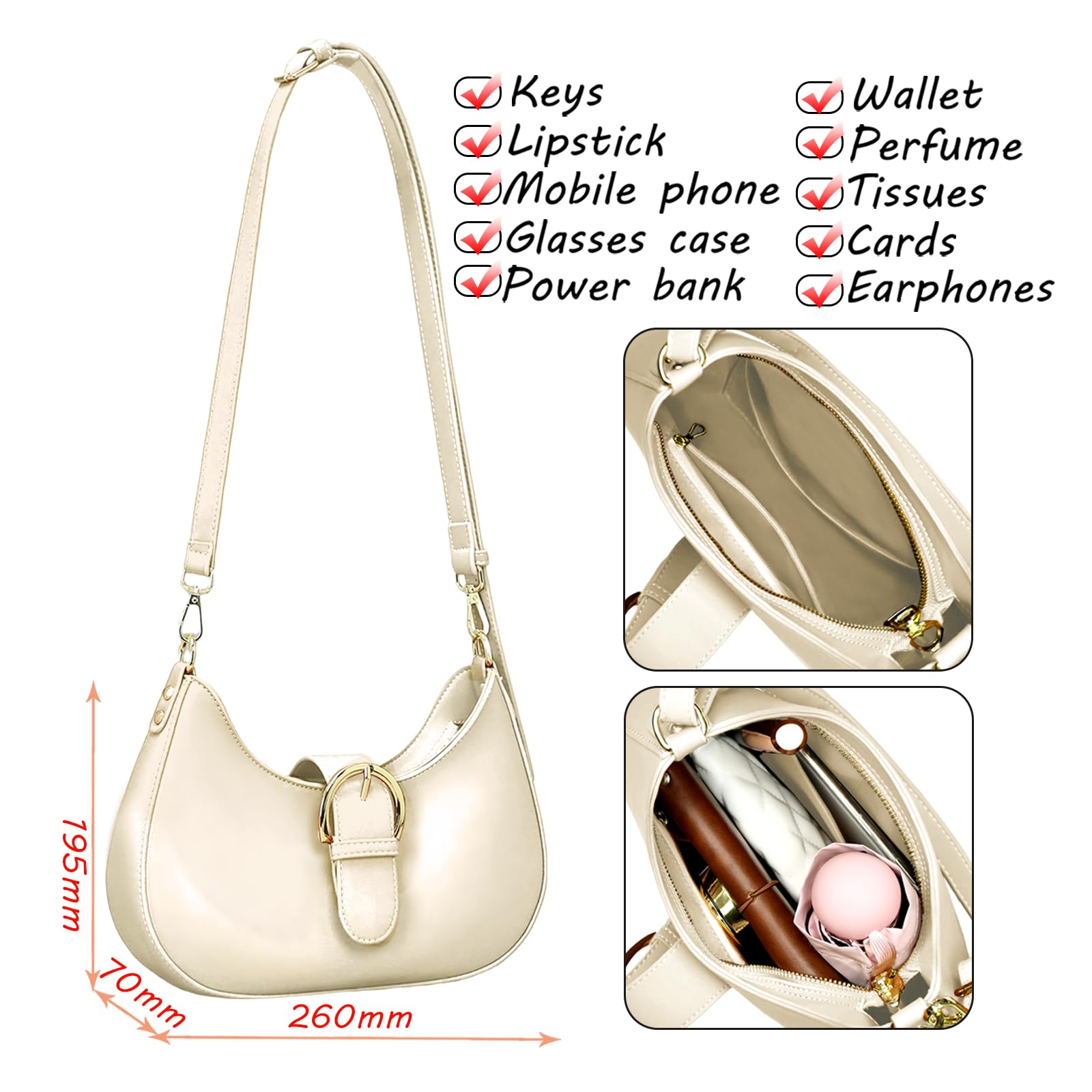 Luna Crossbody Bag for Women Small Crescent Shoulder Purse with Adjustable Strap Cute Mini Handbags for Going Out