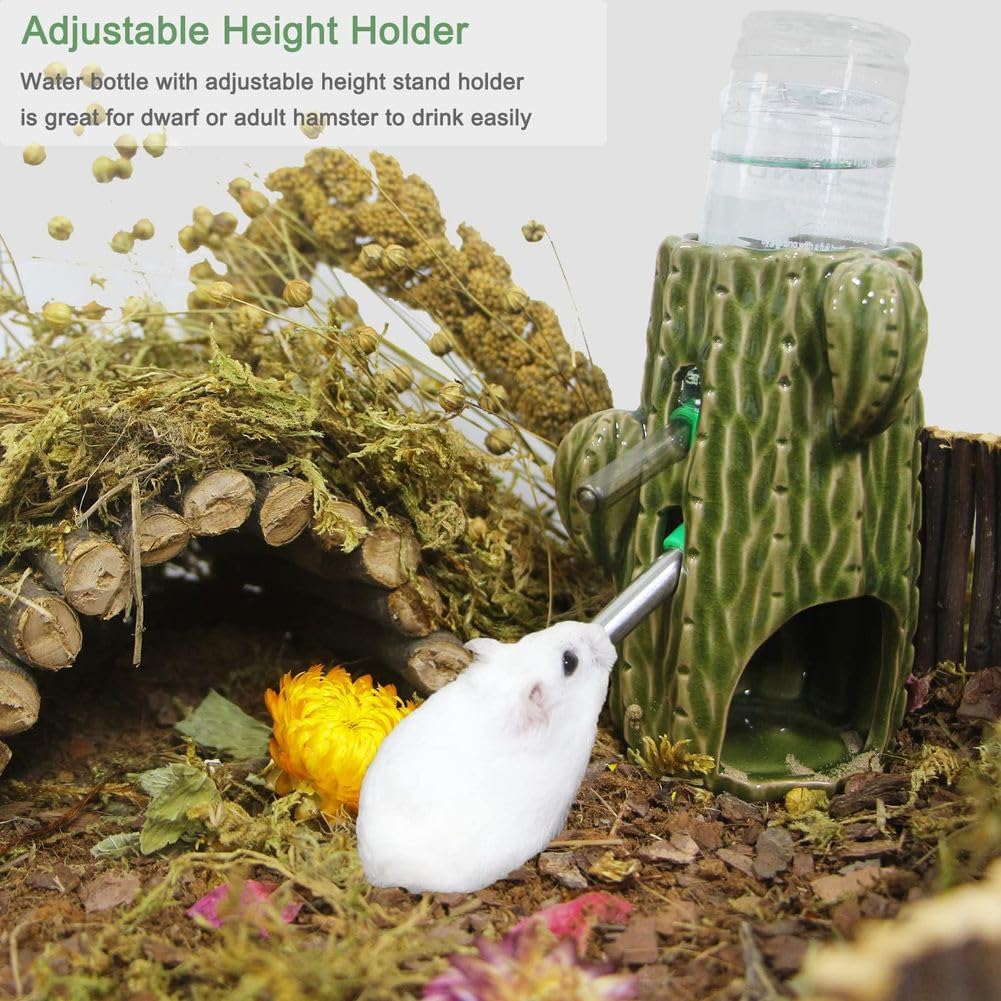 Kleine Haustier Wasserflasche mit Ständer, Einstellbarer Automatischer Trinkspender, Versteckboden für Hamster, Maus, Rennmäuse, Igel