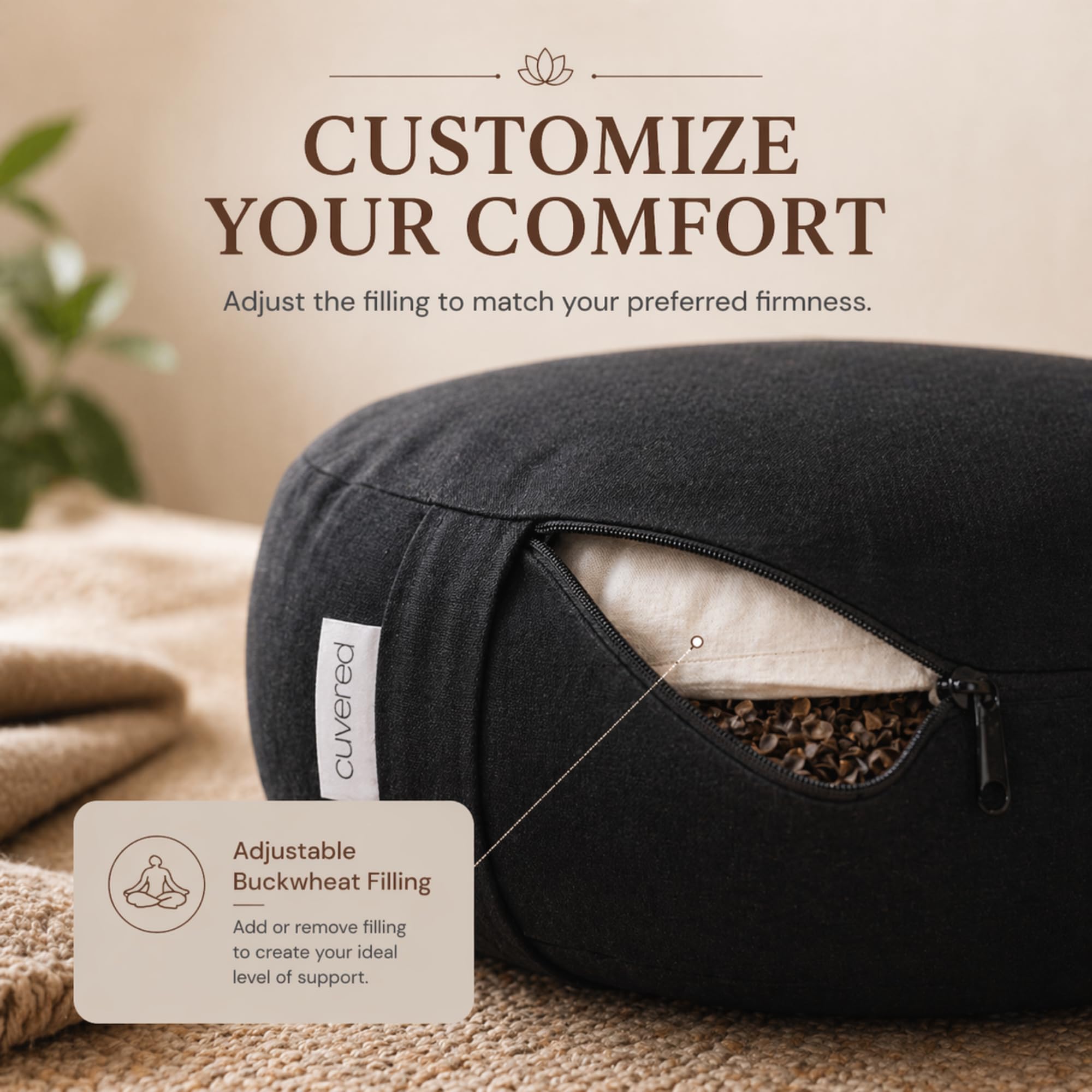 ANGORA BRANDS Cuvered - Cojín de meditación, almohada de suelo para meditación, cojín versátil, cojines elegantes, accesorios de meditación, almohada de meditación