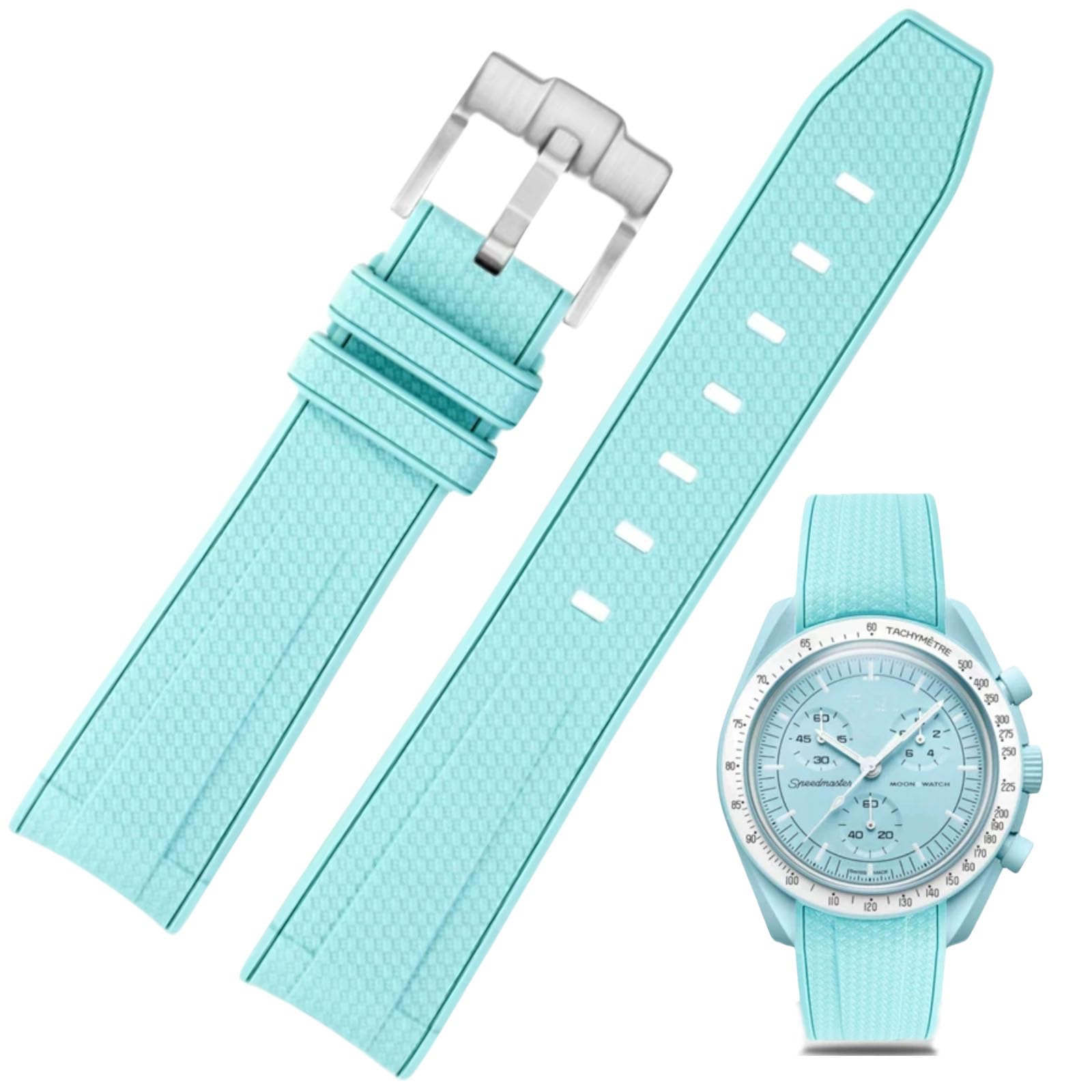 Correa de reloj para reloj Moonswatch, 20 mm, extremo curvado, estilo de tejido, caucho de silicona premium, correa de repuesto de goma de silicona, compatible con Omega XSwatch Moonswatch — view 8