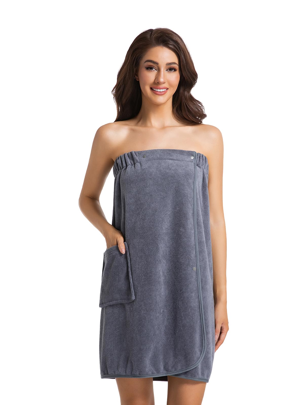 MiYODOS Womens Towel Wrap Bath Robe Lightweight Spa Body Wrap Shower Adjustable Snap Closure Bathrobe