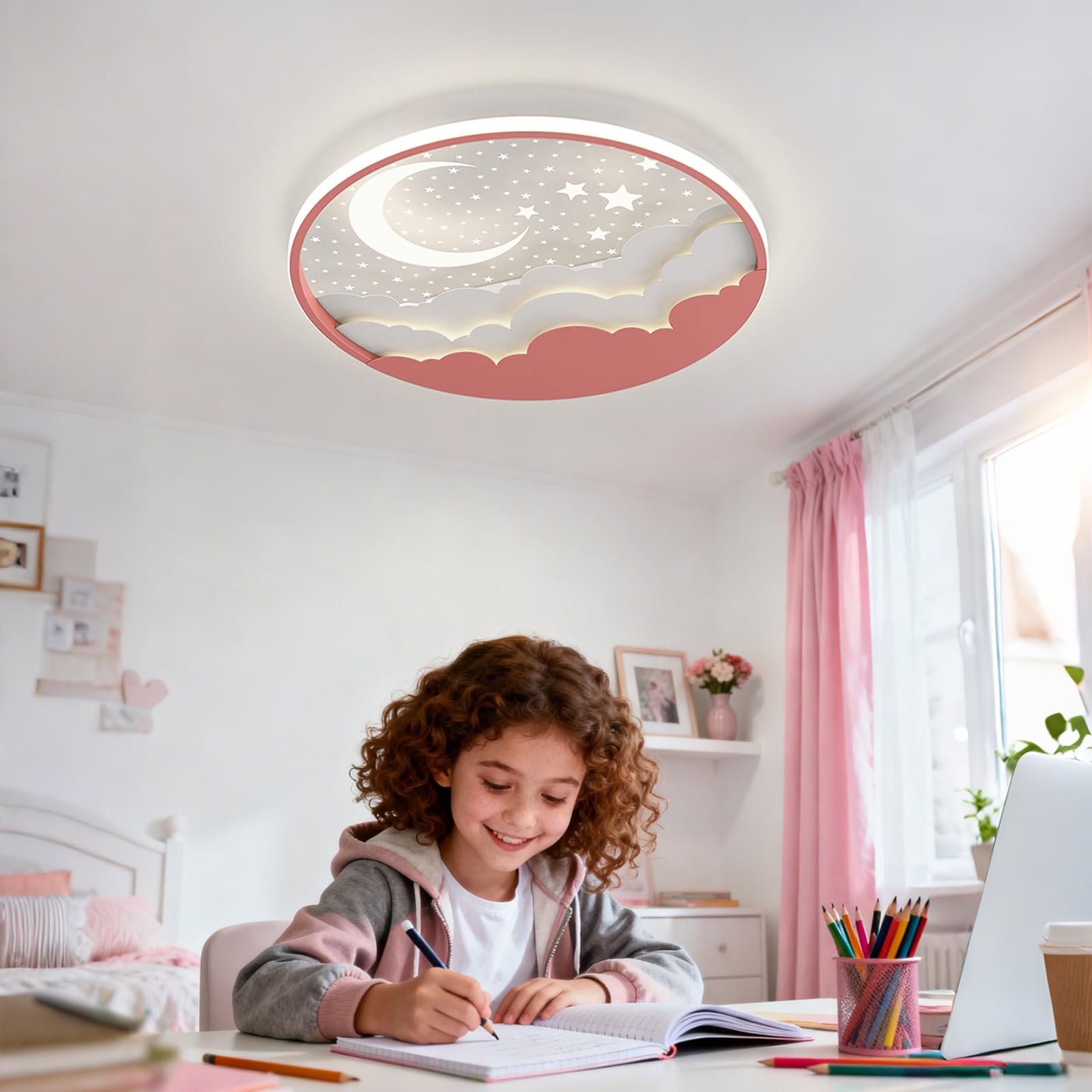 YZBEIMDAI Lampada da soffitto a LED per bambini, 50cm Stella Luna Plafoniera Cameretta Bambini Dimmerabile con Telecomando APP, 3000-6000K, Per Ragazzi Ragazze Cameretta