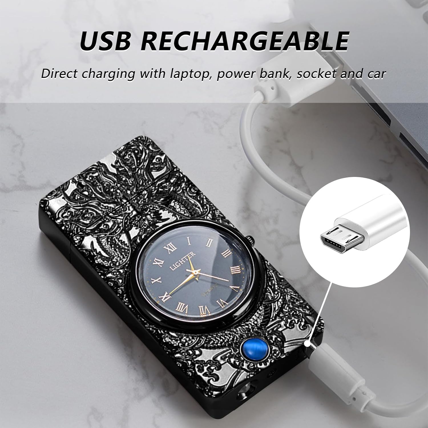 BABOBIU Electric Lighter Arc Windproof Cool Dragon Lighter Flameless Plasma Lighters Camping Lighters with Portable Flashlight for Camping, Hiking, Adventure (Black)