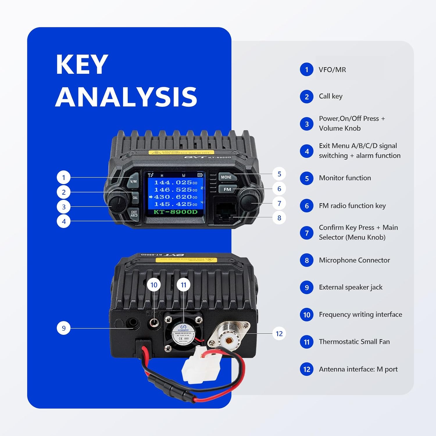 QYT KT-8900D GMRS Mobile Radio | Dual Band 25 Watts Power Output | 200 Channels | CTCSS and DSC | UHF Scanning | GMRS Repeater Capable | Ideal for Off-Roading and Vehicle Driving