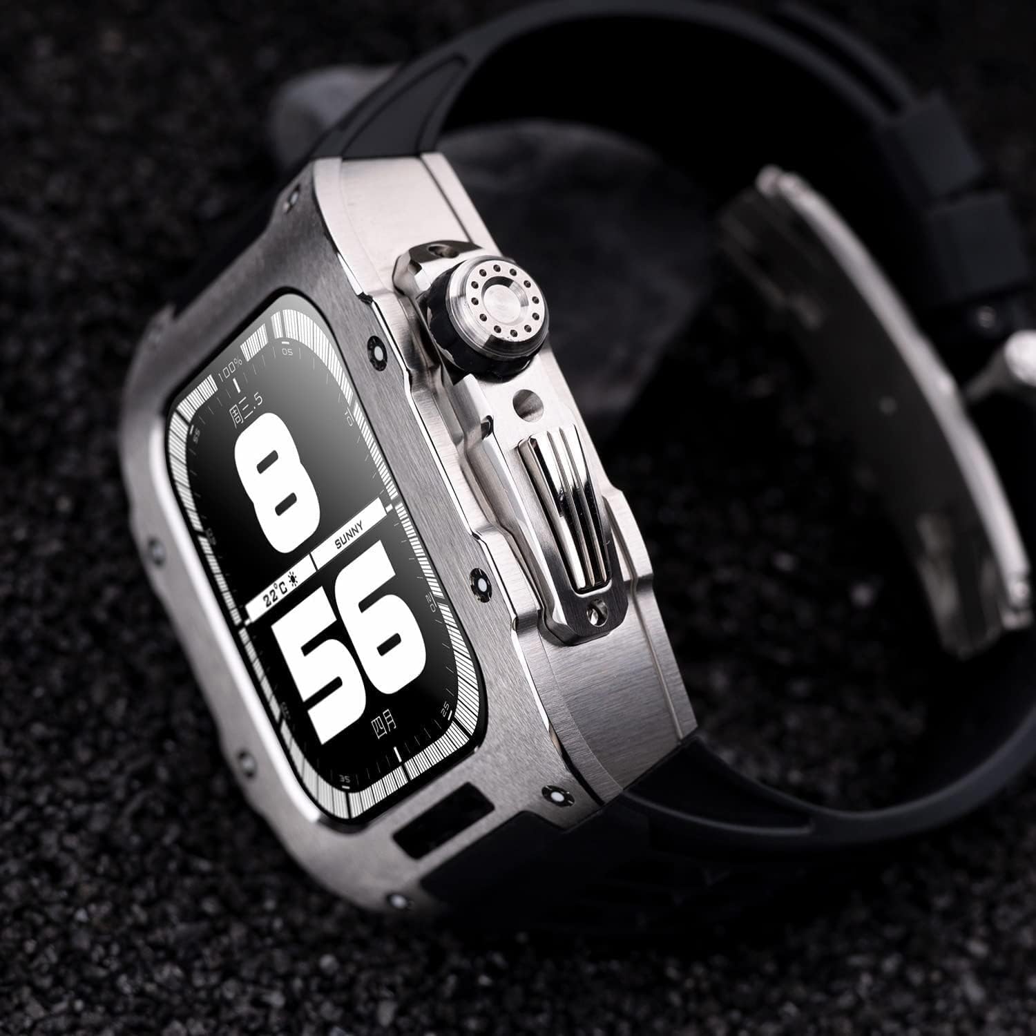 Stainless Steel Watch Case Fluororubber Watch Strap，For Apple Watch Series 8 7 6 5 4 SE, Watch Case+Watch Band Mod Kit，For Iwatch 45mm 44mm Watch Band Replacement Accessories