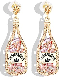 Champagne Earrings for Women Margarita Earrings Wine Bottle Tequila Earring Crystal Glass Dangle Earring Prom Christmas New Year Party Costume Accessories