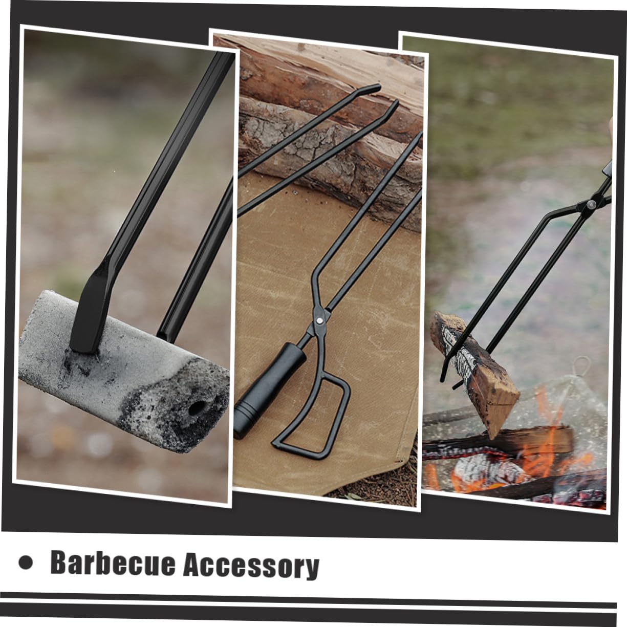 Pinzas largas de carbón vegetal de hierro para barbacoa y estufas de leña, herramienta multifuncional para cocinar al aire libre para jardín y camping, accesorio de parrilla resistente