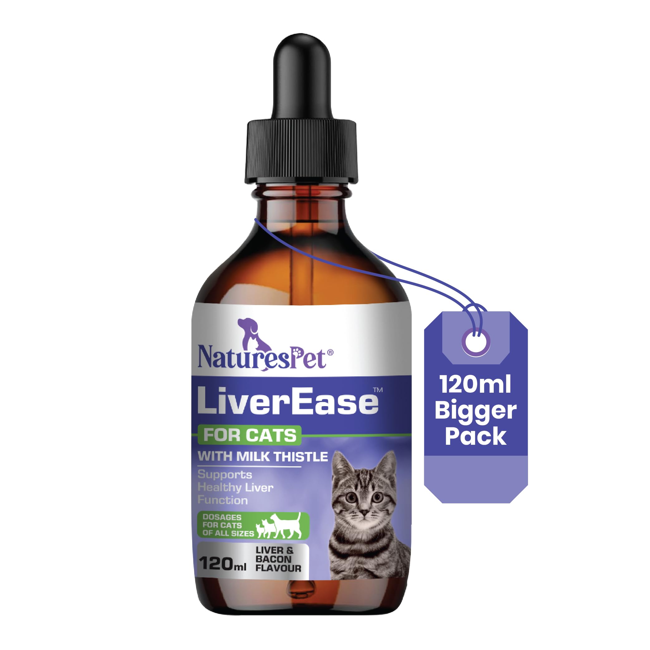NATURES PET LIVEREASE, Milk Thistle for Cats (120ml), Liver Support, Detox & Antioxidant Protection, Rich in Silymarins, Beef