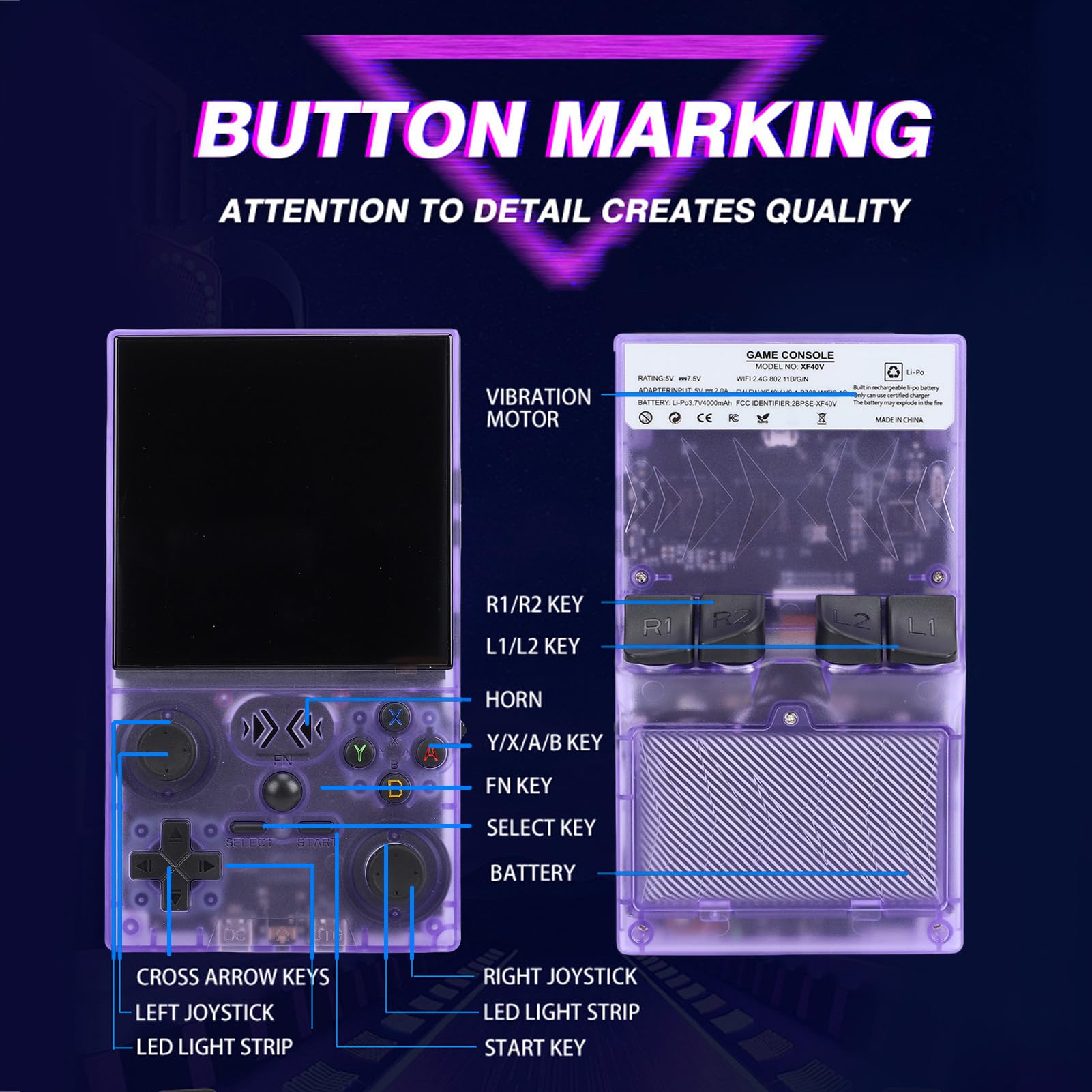 Console di Gioco Portatile, Schermo HD da 4 Pollici con Batteria Ricaricabile, Console di Gioco retrò Open Source con WiFi per Appassionati di Giochi (PURPLE)