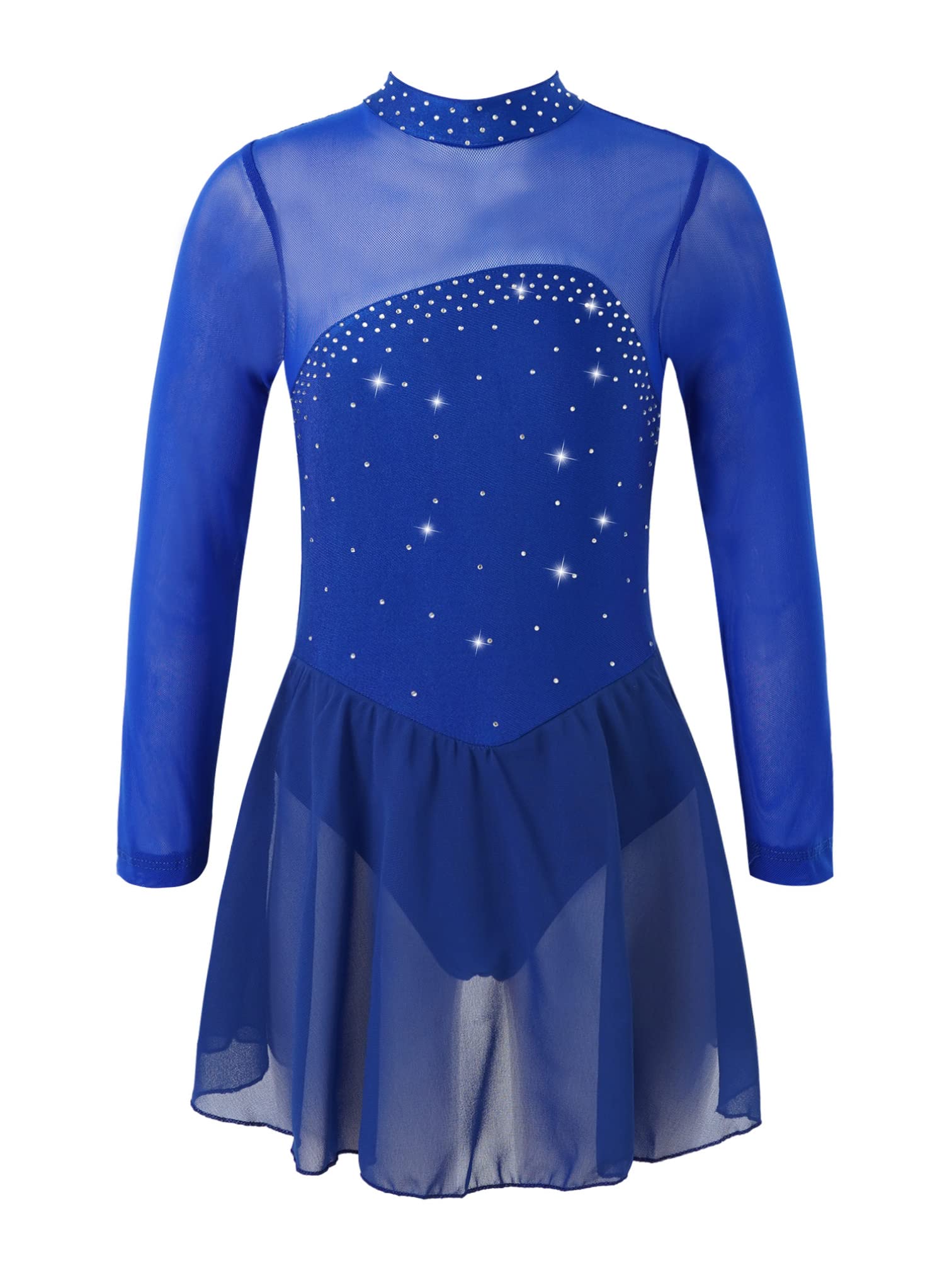 MSemis Vestido Patinaje de Manga Larga para Niña Leotardos de Danza Maillot con Falda Gimnasia Rítmica con Pedrería Brillante Disfraz de Bailarina 4-16 Años — view 9