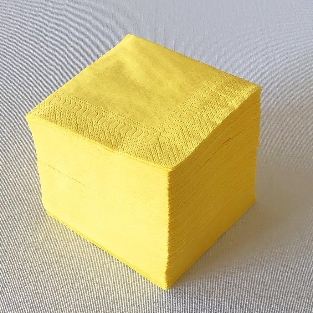 300 Mini-serviettes cocktail en papier - Jaune 20 X 20 m - Fabriquée en France - Douces et Absorbantes - Double épaisseur - Anniversaire - Pique-nique - Mariage - Essuie-tout - Table'Colors