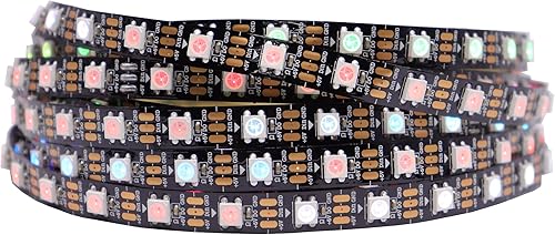 LOAMLIN WS2812B - Tira LED RGB direccionable individualmente de 16.4 pies, 5050SMD Smart Flexible Dream Full Color 60PixelsM, Balck PCB Light IP30