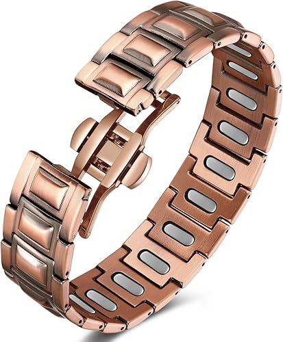 Miniatura 10 de Jecanori Pure Copper Bracelet for Men, 5X Strength Magnetic Bracelets for Men with 5,000 Gauss Ellipses Magnets & Premium Butterfly Clasp