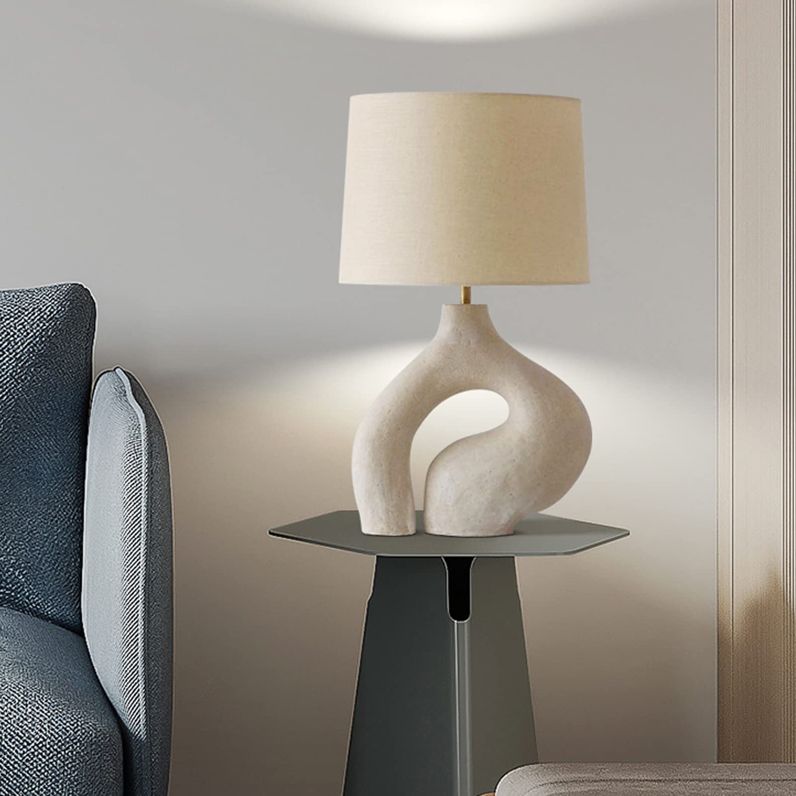 Lampa stołowa z żywicy do salonu w sypialni, lampka nocna na stolik nocny Wit myty biały abażur z tkaniny tradycyjna lampka nocna