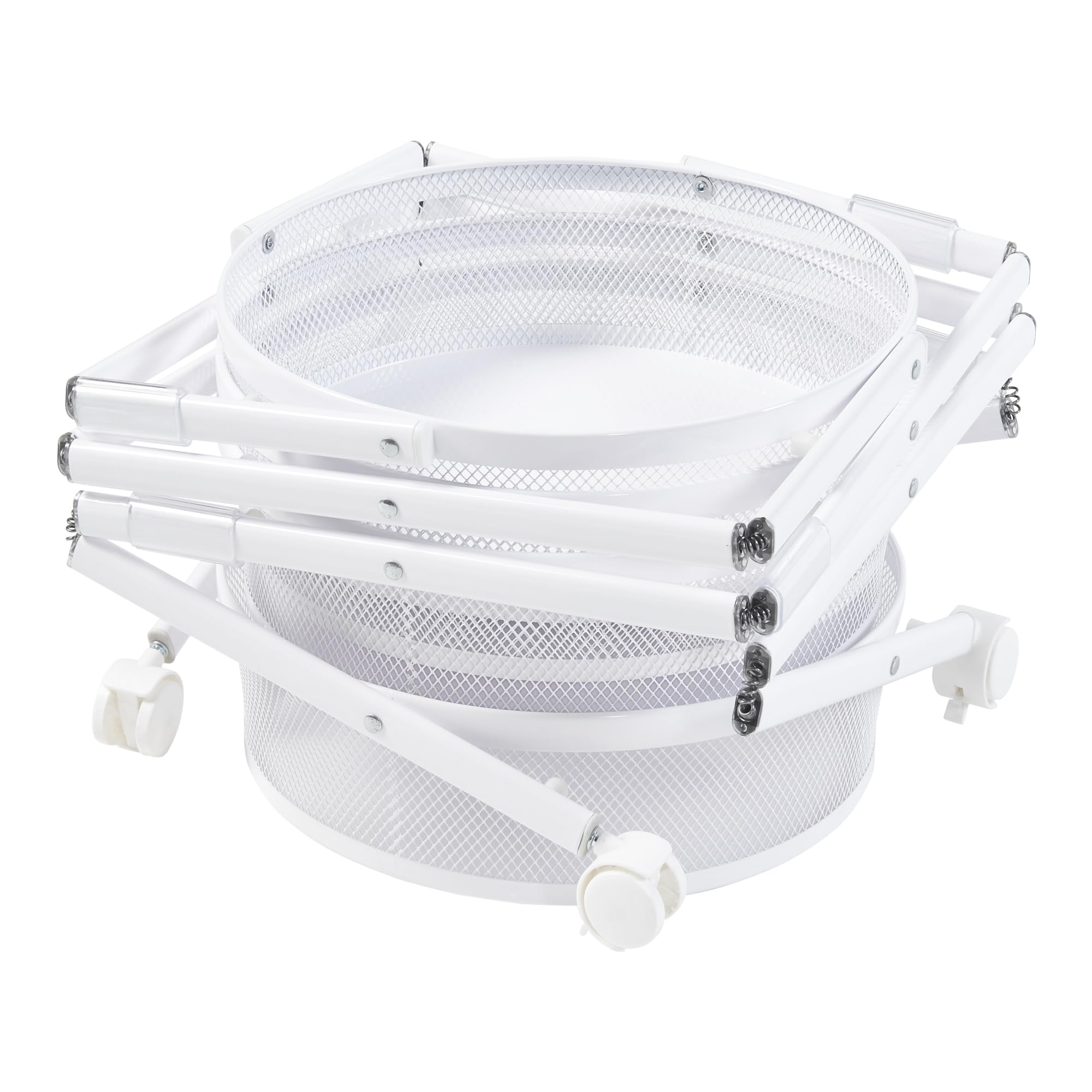 [en.casa] Carrito de Cocina Baño Oficina con 4 Cestas Redondas Plegable Verdulero Carro de Servicio con 4 Ruedas 2 con Freno Paredes Perforadas Acero 123xØ38cm - Blanco