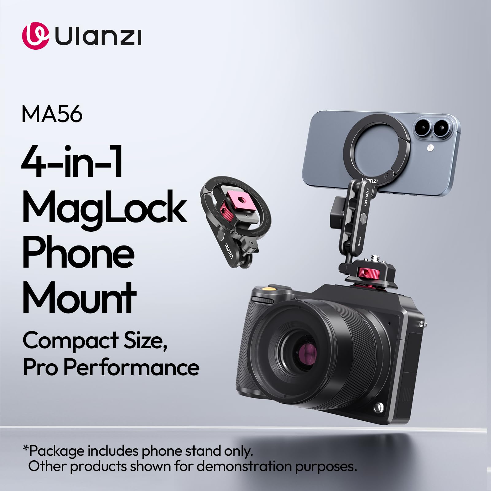ULANZI MA56 Adaptateur Trépied Smartphone Magnétique 4 - en - 1 Support en Aluminium, Stabilisateur avec Plaque Arca Swiss et Vis 1/4, 360° Réglable Compatible avec iPhone 17-12 Magsafe Caméra Trépied