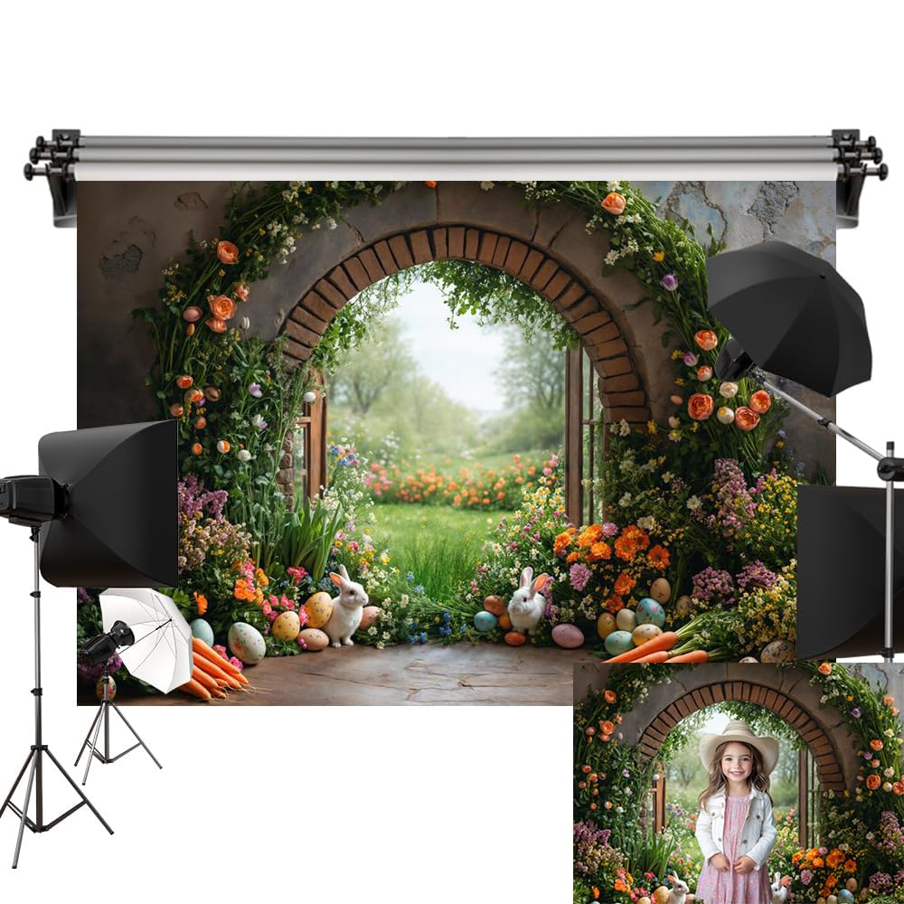 Kate Toile de fond de Pâques 2,2 x 1,5 m pour photographie, jardin, lapin, fleur, séance photo, accessoires de studio photo