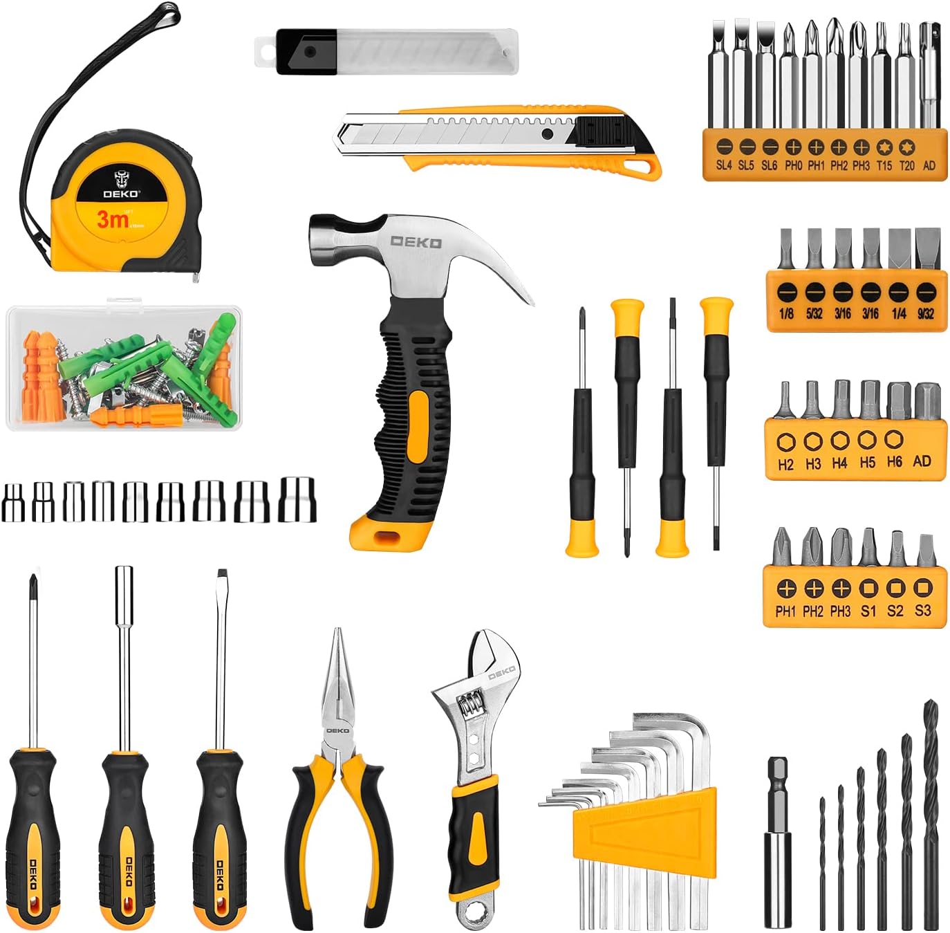 DEKOPRO 126 Piece Power Tool Combo Kits with 8V Cordless Drill, 10MM 3/8'' Keyless Chuck, Professional Household Home Tool Kit Set, DIY Hand Tool Kits for Garden Office House Repair - 