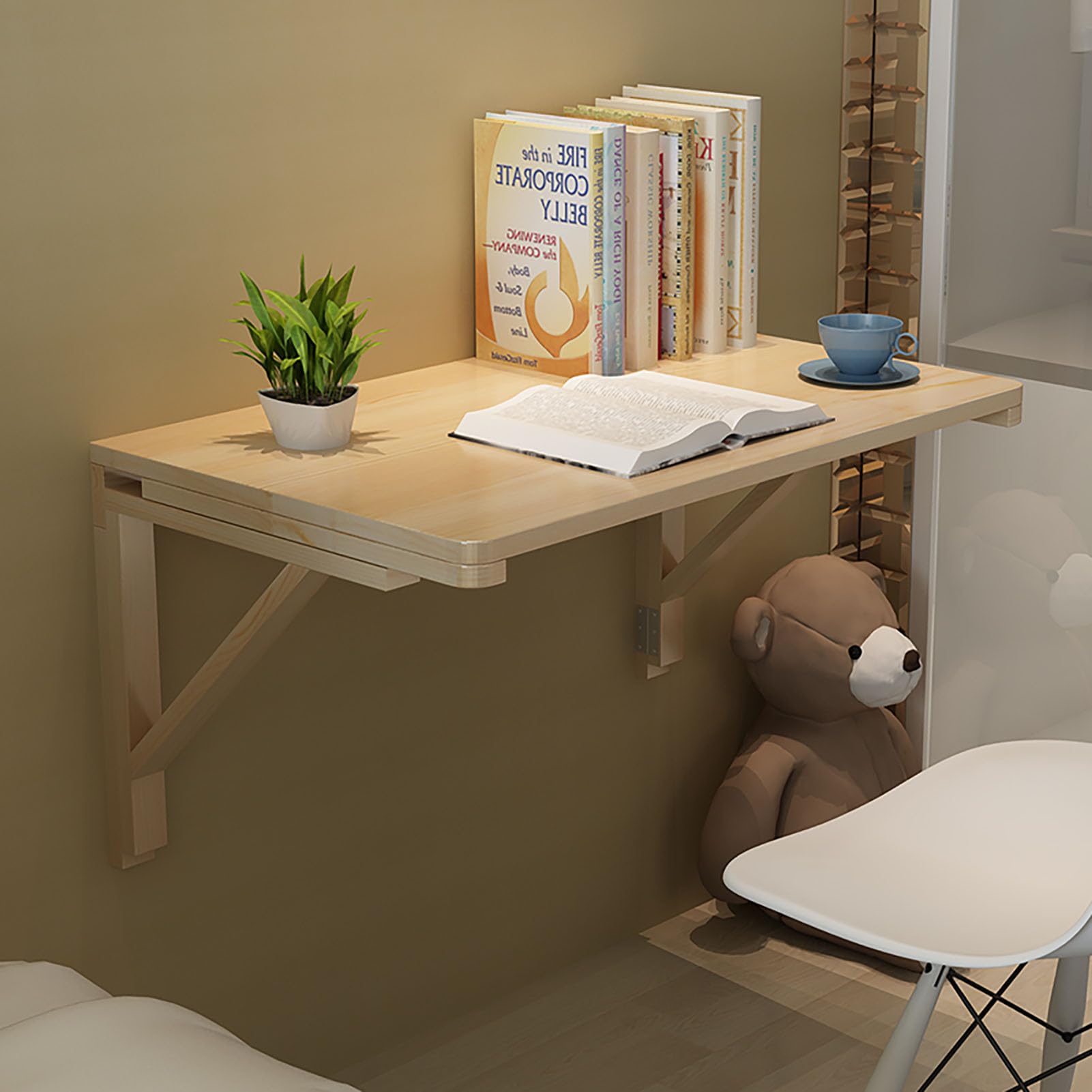 LWJSOCP Wall Mounted Folding Table - Modern Wooden Floating Desk, Space-Saving Foldable Dining & Dressing Table, 50x30cm (19.6x11.8in) for Small Spaces