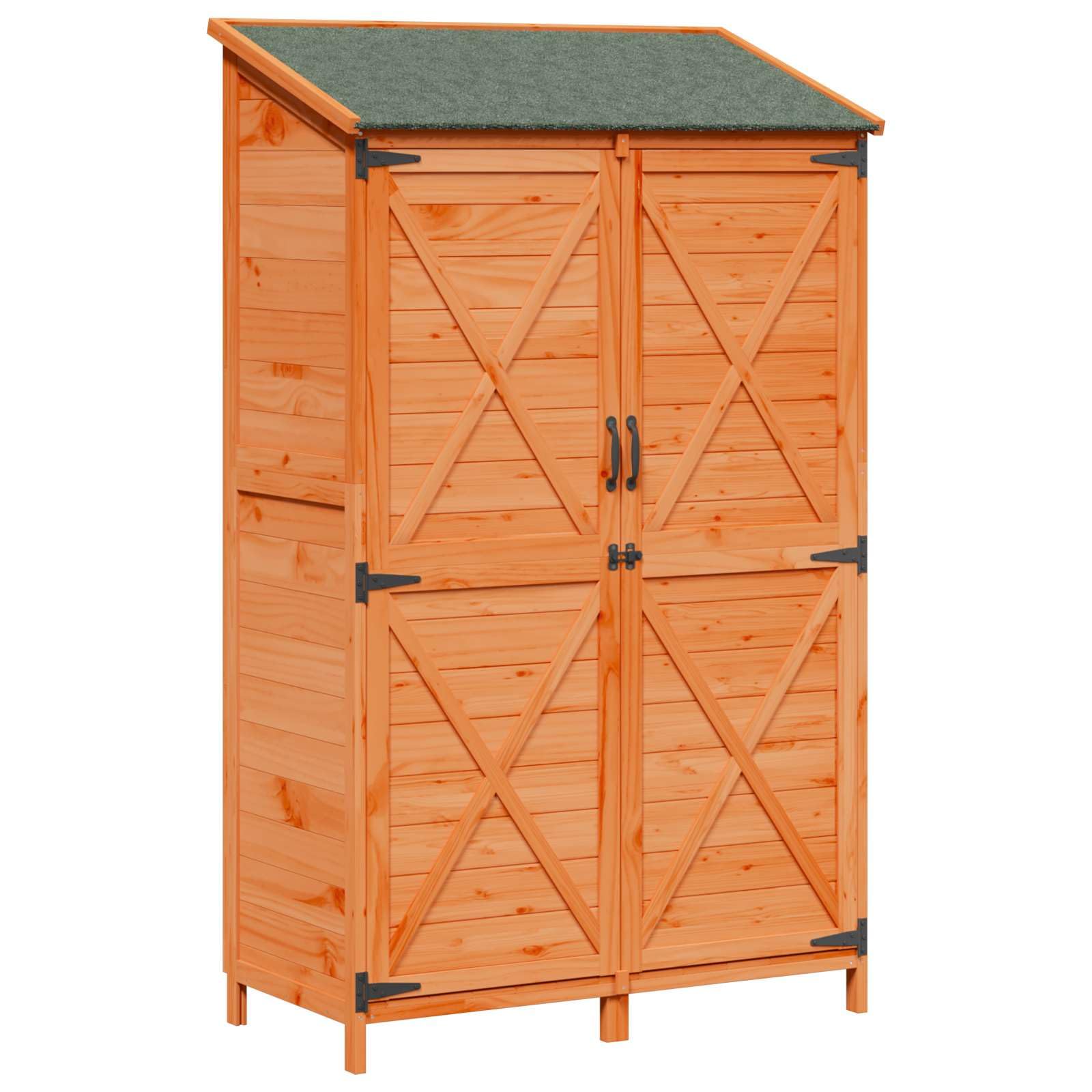 Casetta da giardino in legno marrone 106 x 56 x 176,5 cm | Pratico armadio da giardino per terrazza e giardino con tetto inclinato in asfalto e porta lamellare ventilata per attrezzi.