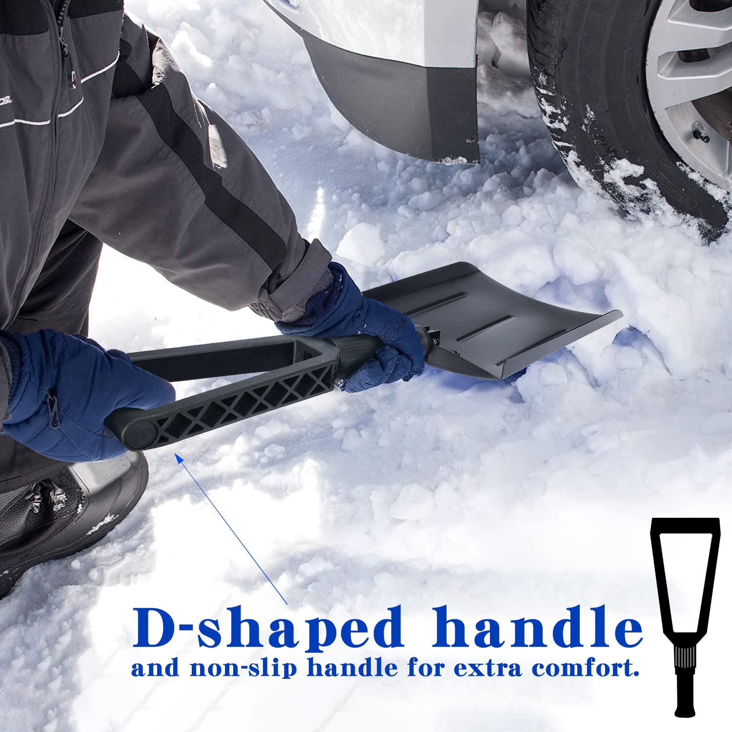 Pelle À Neige, Pelle à Neige en Aluminium Réglable, Pelle Pliante, Pelle à neige portable pour enlever la neige, Stockage et Déneigement Faciles pour la Voiture d'hiver de Jardinage extérieur