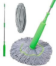 KRENZ 2 in 1 Dehydrated Cleaning Twist Mop Self Wringing 360 Rotatable Adjustable Floor Cleaning Mop Microfiber Slim Floor Wiper Dust Wet and Dry for Bathroom, Offfice, Home