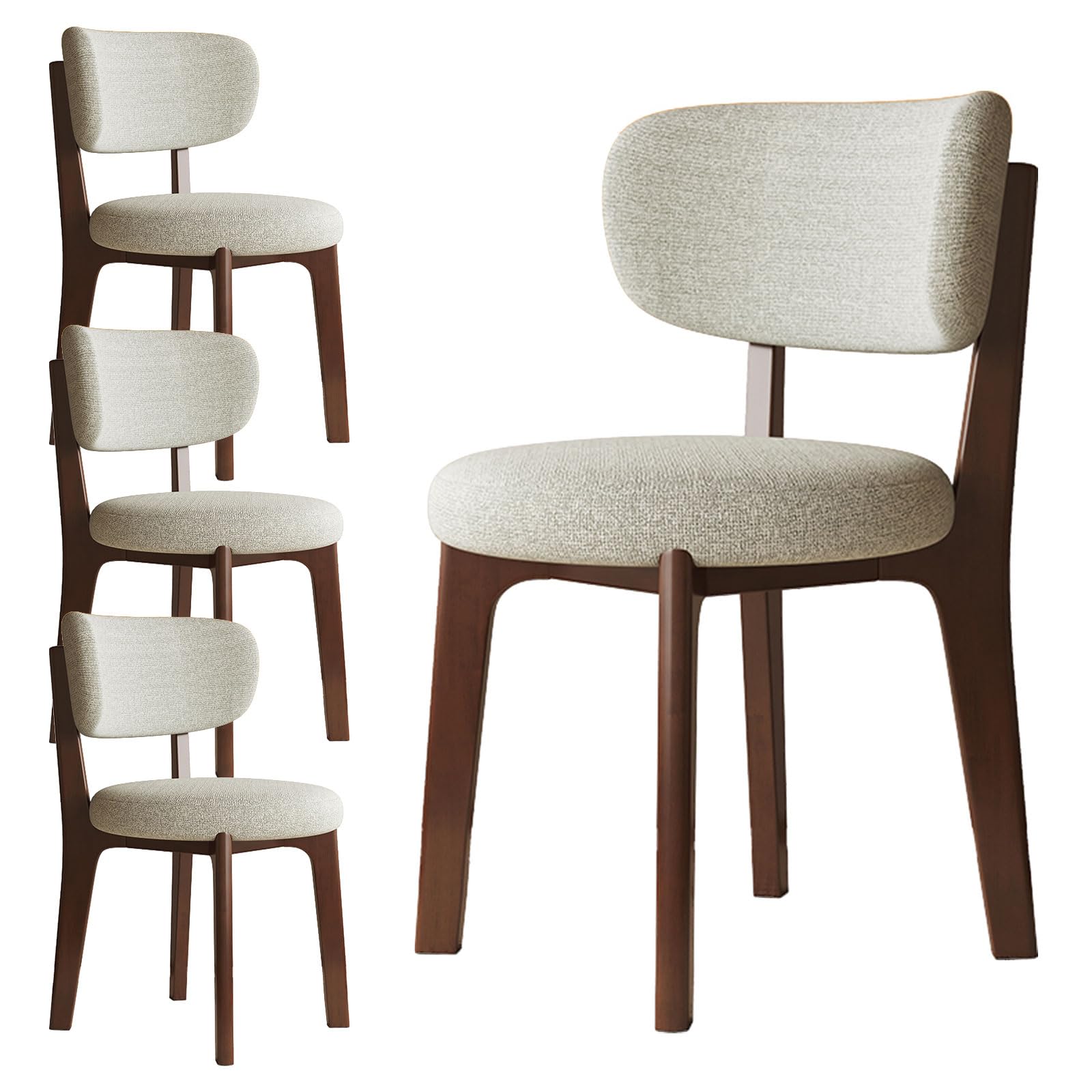 CADEHUB Walnut Dining Chairs, Arm Chairs Set of 2/4, Mid Century Modern Dining Set with Wooden Legs Dinning Chair for Kitchen, Living Room, Fabric