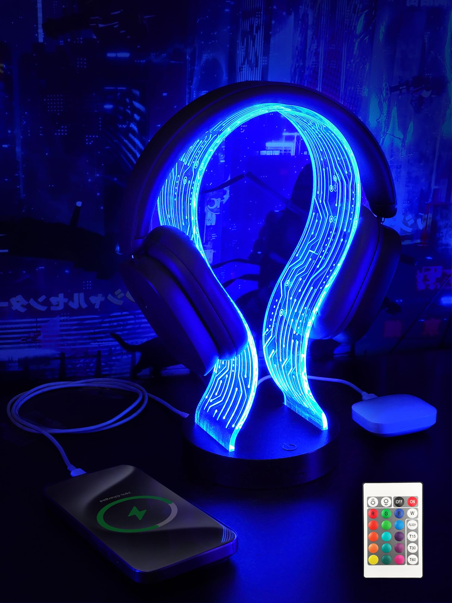 Beleuchteter Kopfhörerständer mit 16 Farben Lichtern, Acryl Kopfhörer Stand mit USB und Typ-C Ladeanschlüsse, Geschenke für Gamer