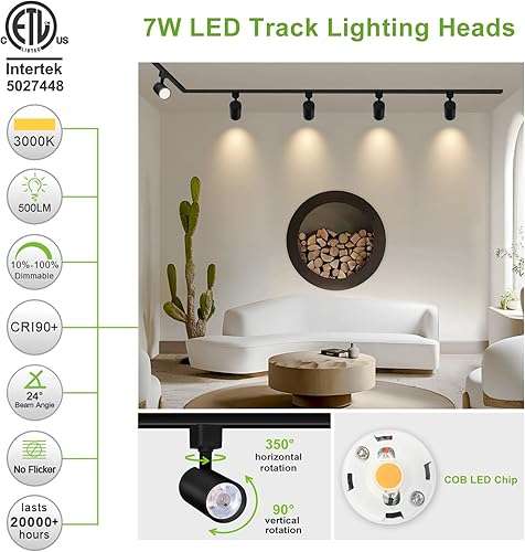 Miniatura 2 de Arcfox Cabezales de iluminación LED de 7 W 3000 K, regulables, 3 cables, circuito único, tipo H, accesorio de riel ETL CRI90 para comedor, cocina,