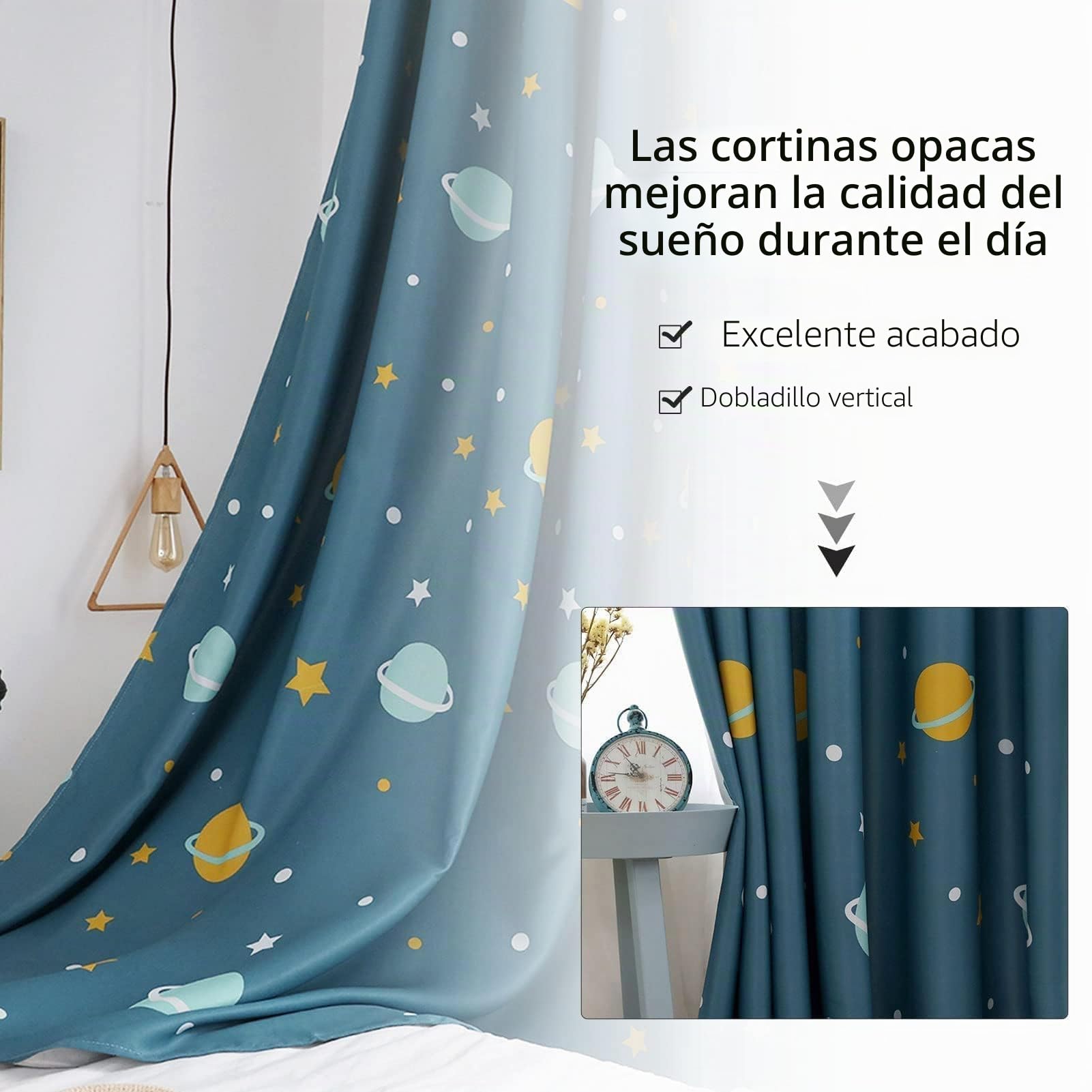 HERCHR Cortinas De Dormitorio De Planetas Azules De Dibujos Animados, Poliéster Cortinas Opacas con Aislamiento Térmico para Sala De Estar, Cortina Opaca con Diseño Estrellas para Cocina (1 Pieza)