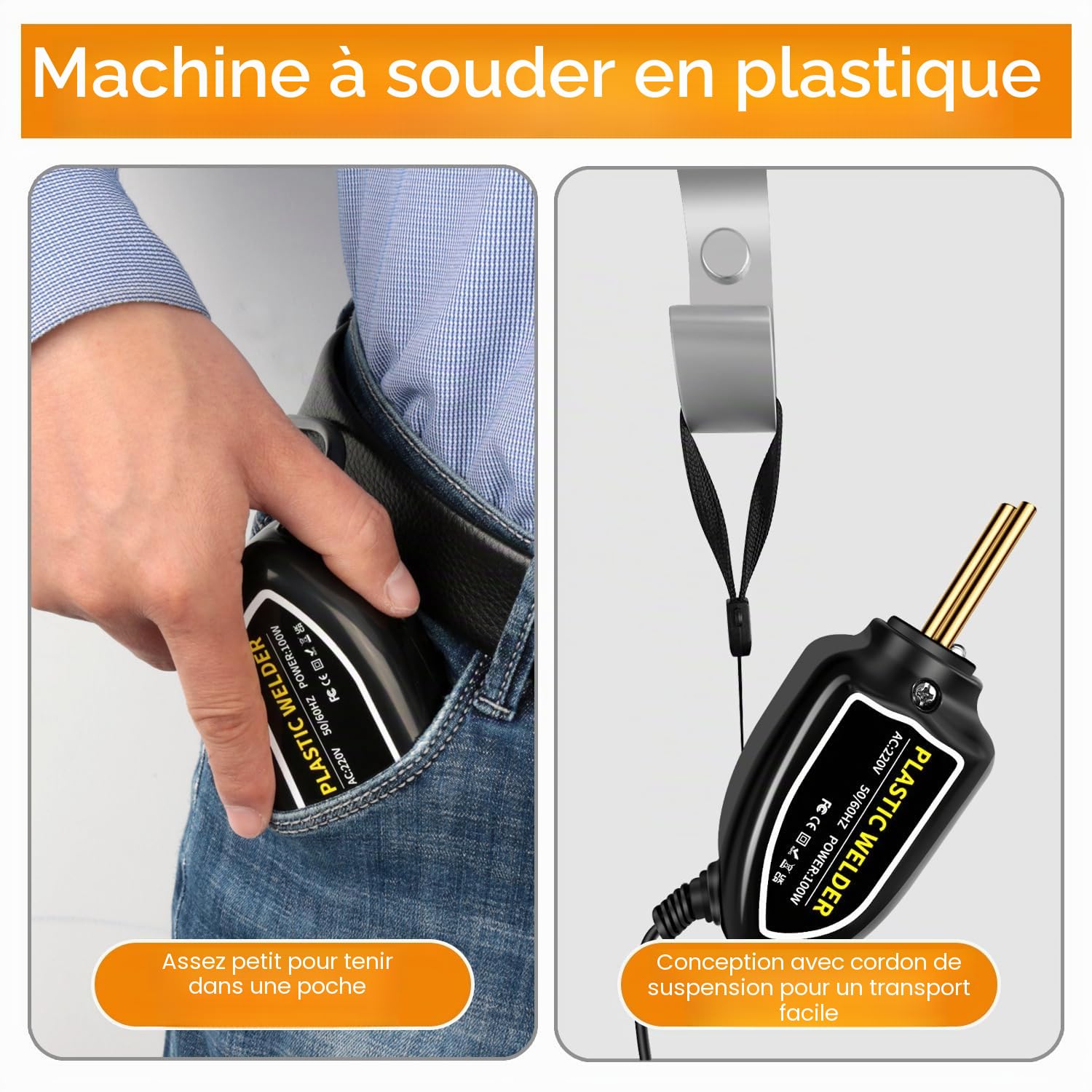 Machine de soudage en plastique 100W, kit de réparation de pare-chocs de voiture, agrafeuse à chaud avec 200 clous de soudage, plat/coin extérieur/coin intérieur/boucles