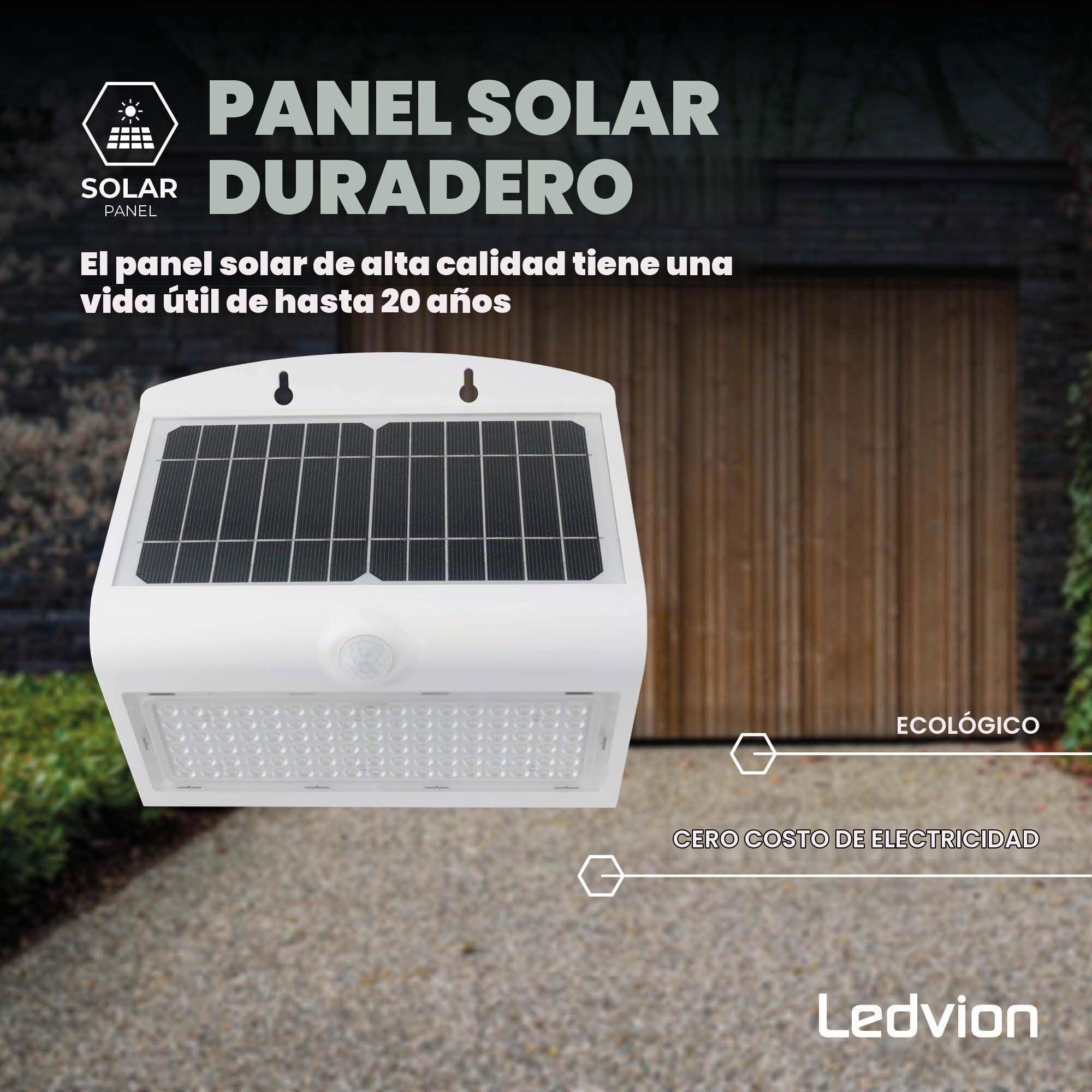 Ledvion - Applique Solare LED da Parete Moderna, 8W, 3000K, IP65, Blanca, 220 Lúmenes, Con Sensor de Movimiento, Energía Solar, Eficiente y Resistente al Clima