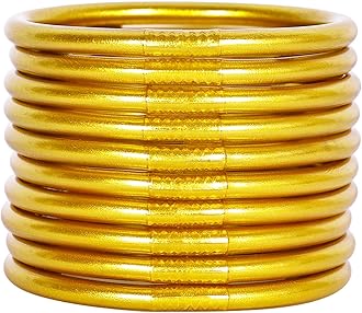 Glitter Jelly Bangle Bracelet Set - Gold Powder Lining Fashion Jewelry - Lightweight Cute Bracelets for Women