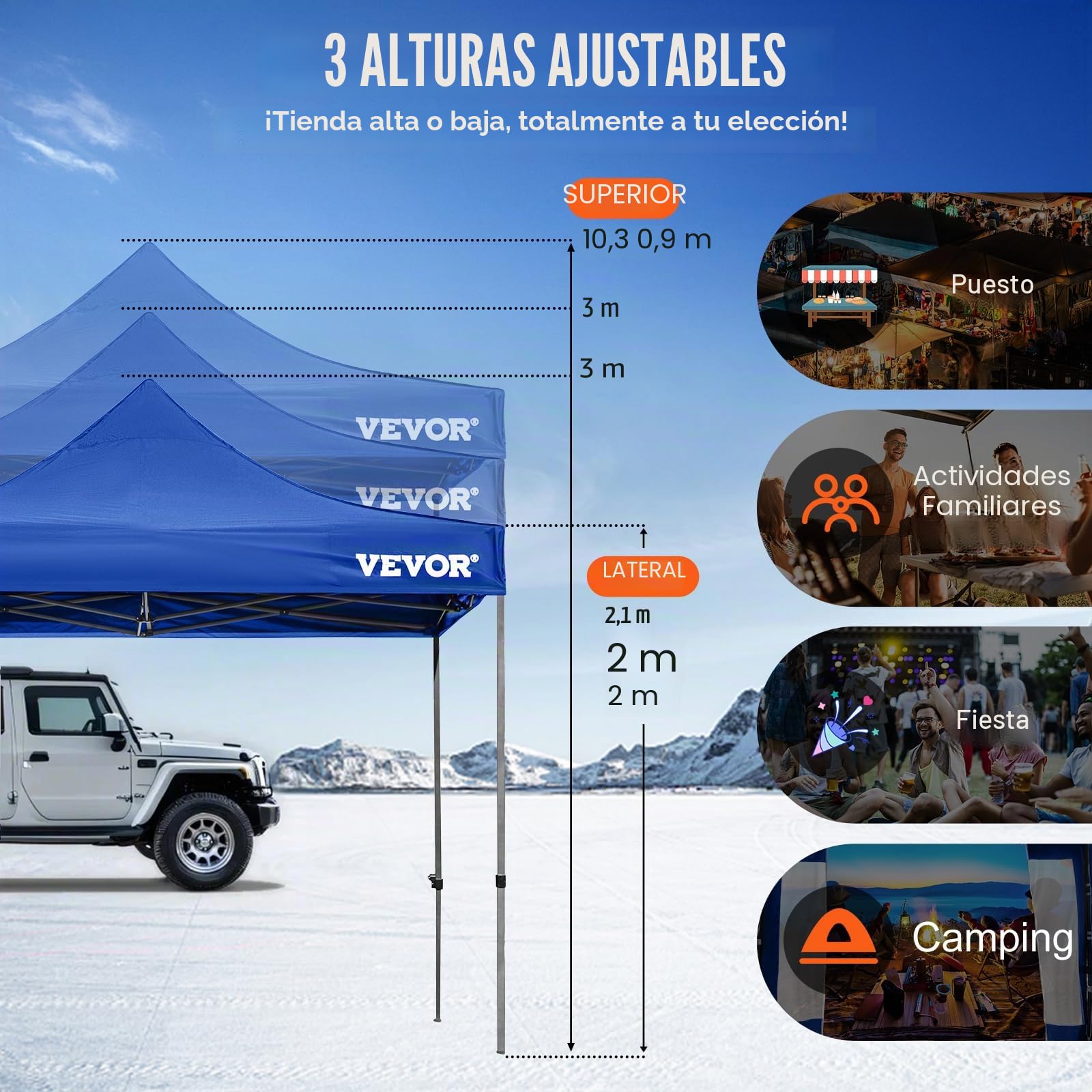 VEVOR Tienda de campaña desplegable de 10 x 10 pies, Tienda de campaña para Patio al Aire Libre con Paredes Laterales extraíbles y Bolsa con Ruedas, Resistente a los Rayos UV, Impermeable, Refugio