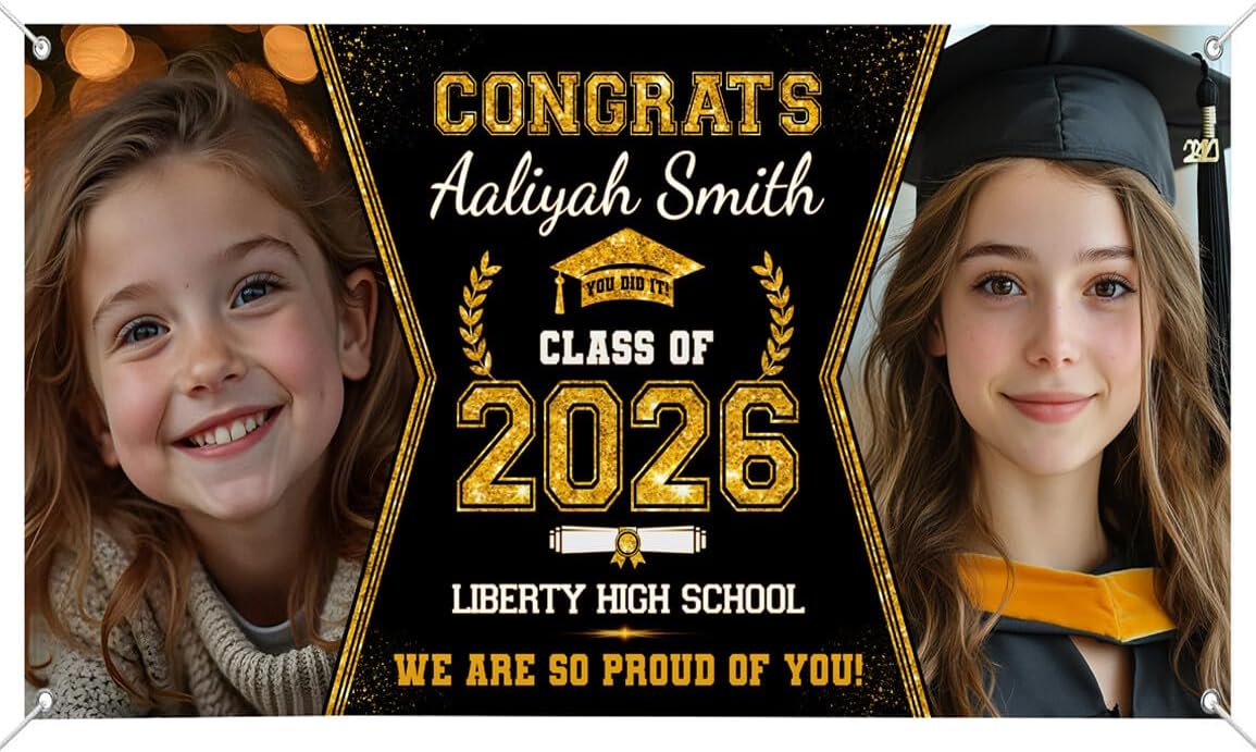 Personalized Graduation Banner with Photo, Outdoor Graduation Decorations 2026, Class of 2026 Banners, Custom Name & School Graduation Party Banner, High School Grad, Graduation Yard Sign, Congrats #3