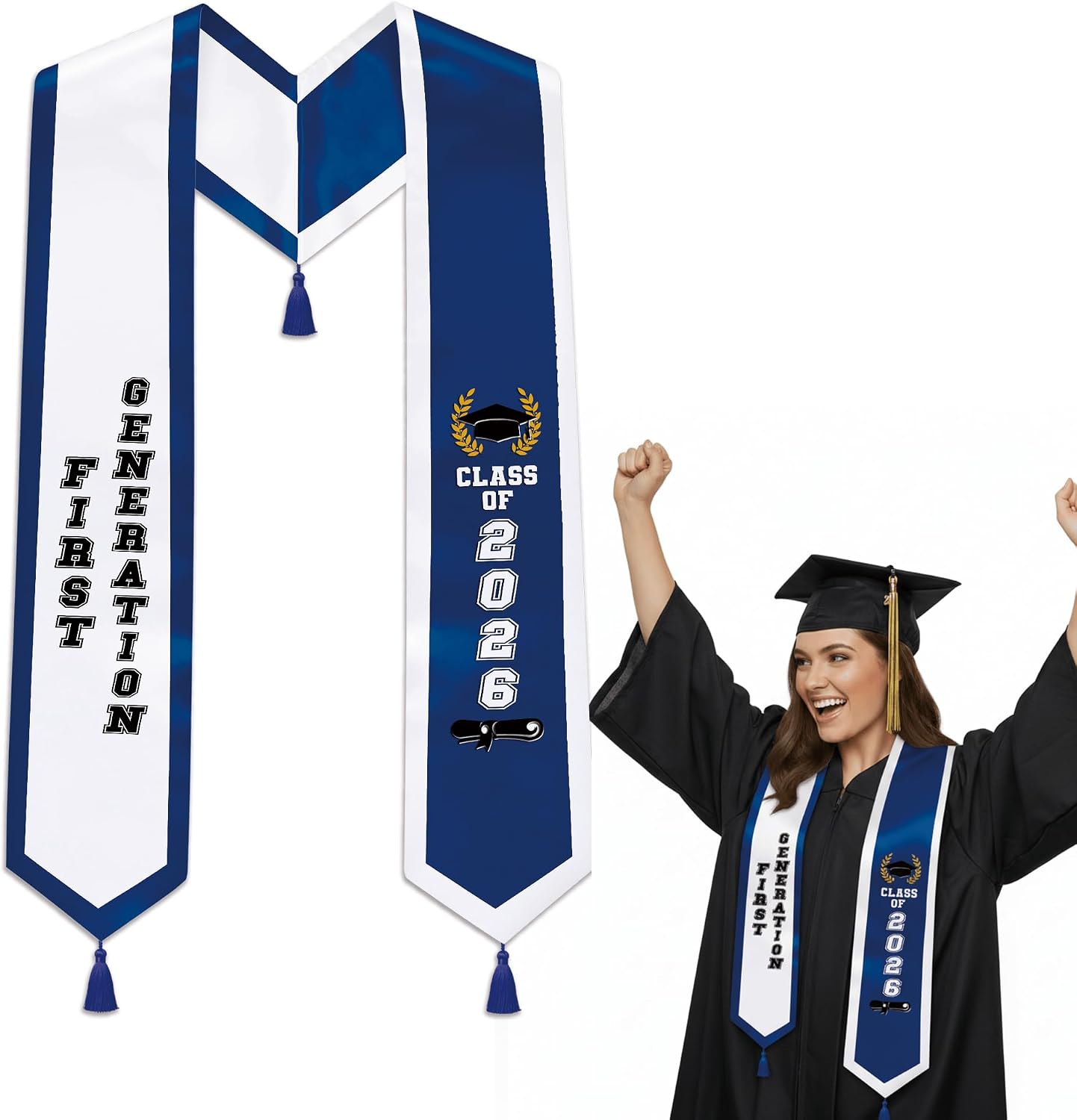 First Generation 2026 Graduation Stole with Trim&Tassels – Sash for High School & College First Gen Grads