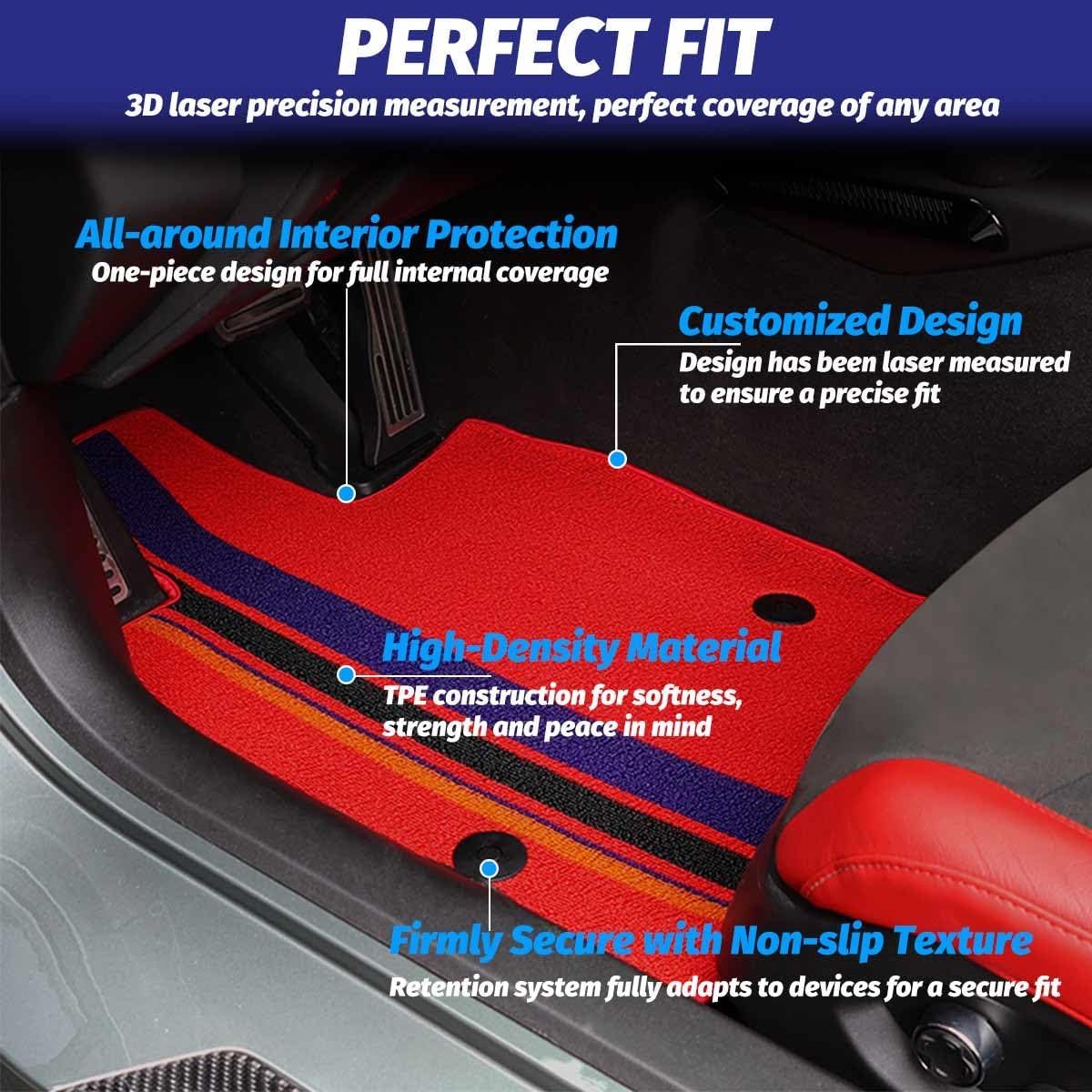 2PCS Red Binding Carpeted Floor Mats, All Weather Anti-Slip TPE Floor Protection Carpet Foot Pad Floor Liners for Corvette C8 Stingray Z51 2020+ and for C8 Z06 2023+ and E-ray 2024+