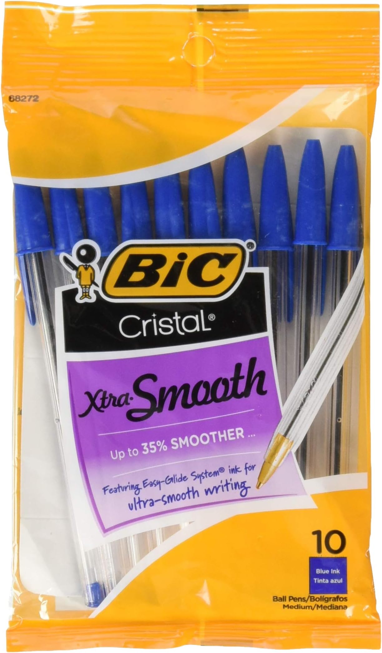 Cristal Xtra Smooth Pens Blue Medium Point. 10-Pack