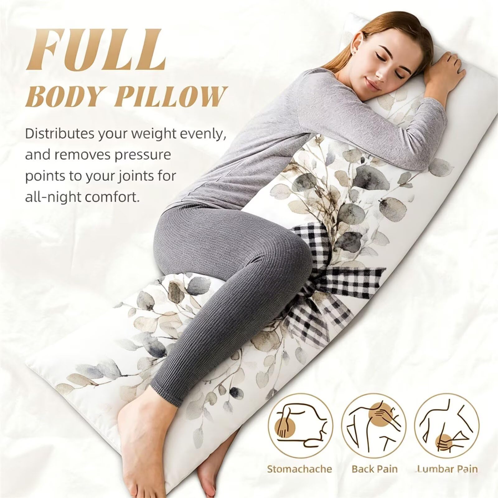 Funda de Almohada 60 x 180 cm Tartán Protector Almohada 180 cm con Cremallera Invisible, Lino Durable y Transpirable Pillow Case Simple Impresión a Doble Cara para Cama, Sofá y Dormitorio dg-316