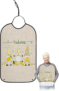 QueenKer Funny Adult Bibs for Eating, Summer Welcoem Lemon Cotton Texture Waterproof Clothing Protector Washable Adult Bib with Crumb Catcher for Men Women Elderl and Seniors