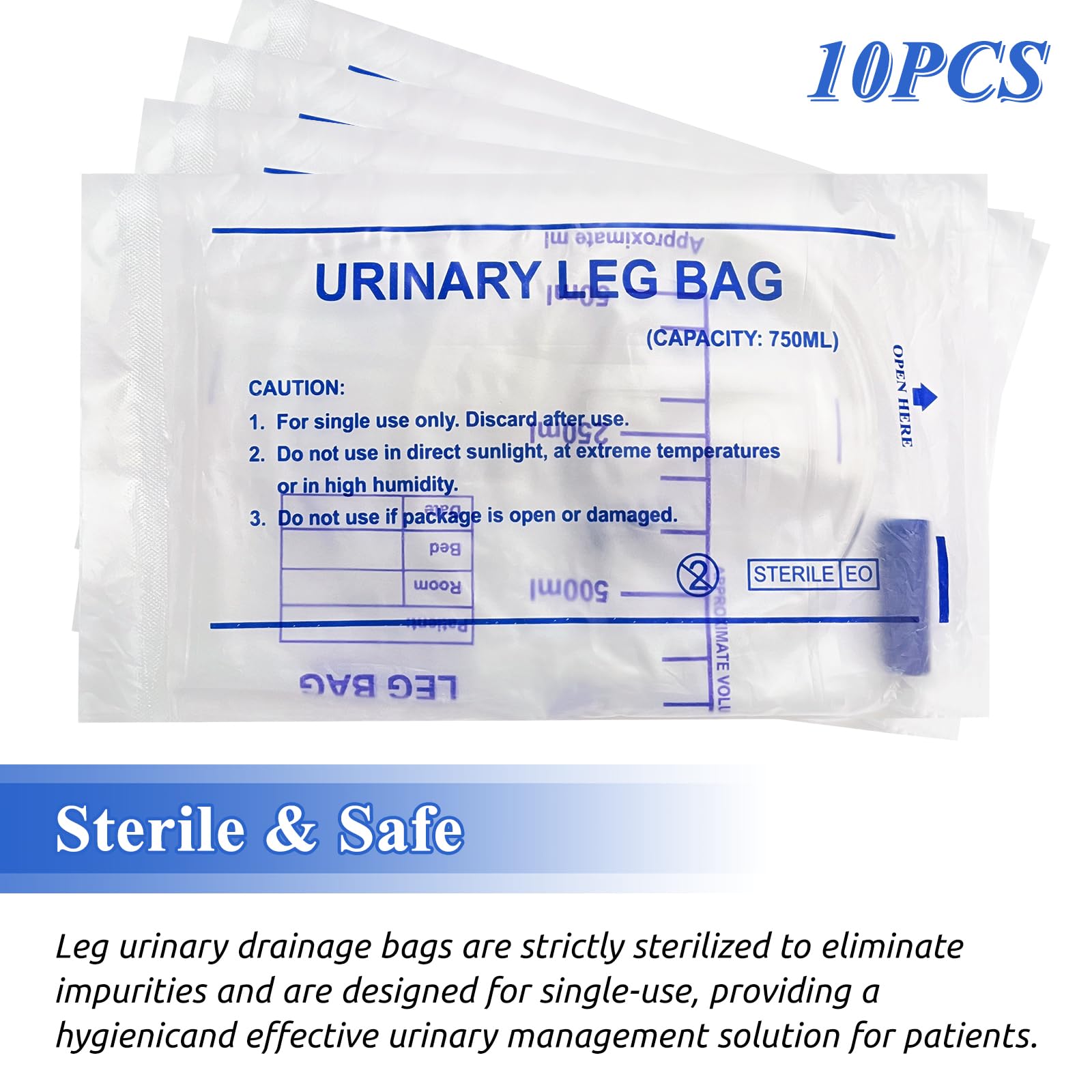 10pcs Bolsa de Orina de 750ml, Bolsas de Drenaje Orina con Película Antirreflujo, Bolsa de Recogida de Orina Bolsa de Drenaje con Válvula, Drenaje y Correas de Tela