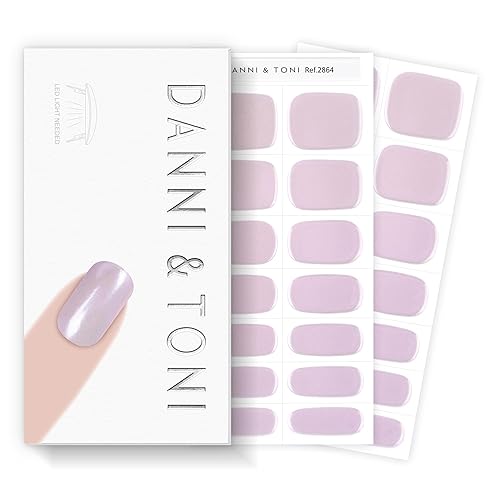 DANNI & TONI Tiras de uñas de gel semicuradas, color morado claro, cromado, 28 calcomanías | Aurora Glow