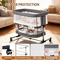 Vista 7 de Moisés de noche, cuna 3 en 1, cuna mecedora de 5 alturas ajustables, malla completa transpirable, mosquitera, cesta de almacenamiento, moisés