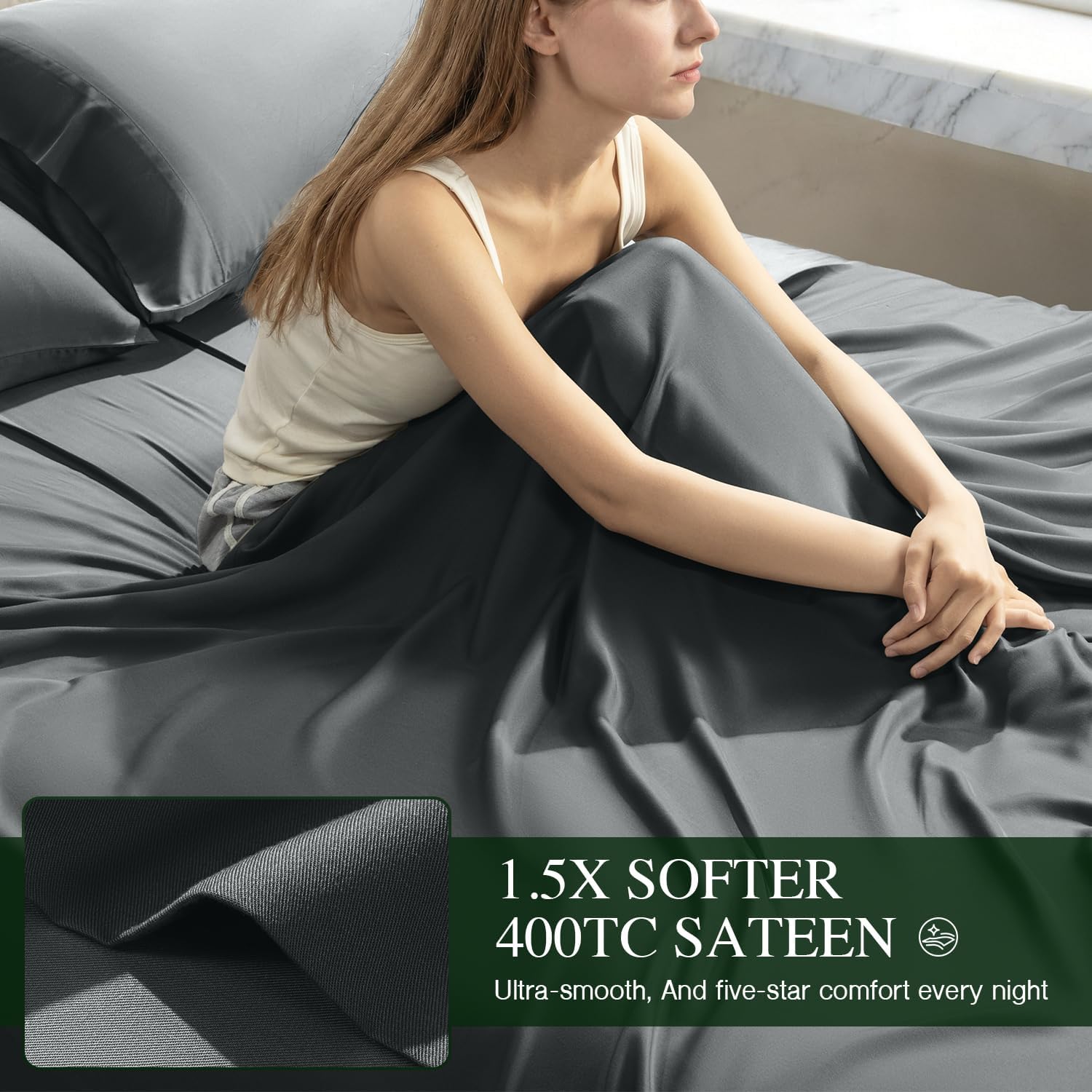 100% Organically Grown Bamboo Viscose Queen Sheet Set with Pockets on Side