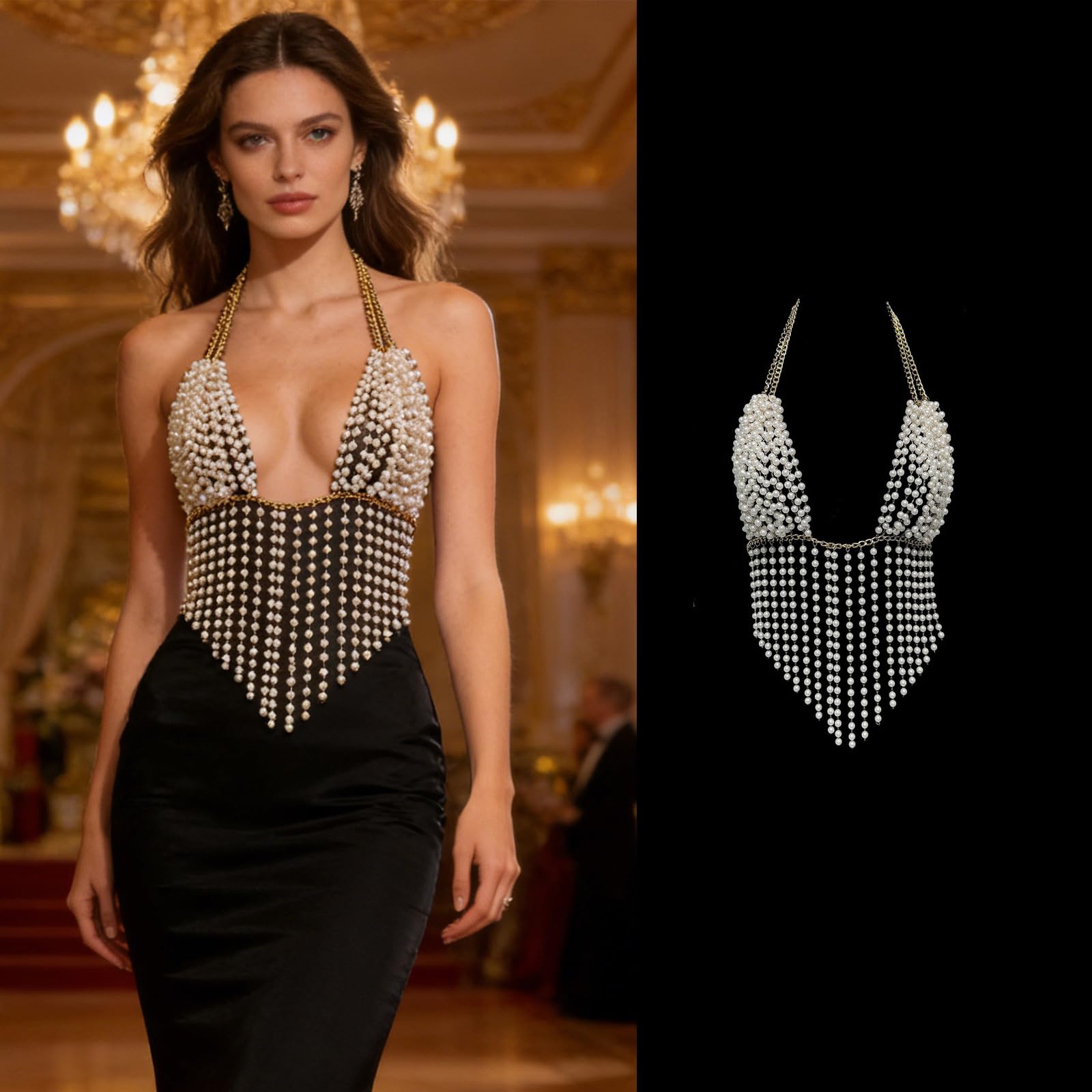 Imitazione Perle Catena Petto per le Donne Moda Catena Del Corpo Resina Uso quotidiano Festa di Nozze Reggiseno Collana Donna ' s Accessori Moda
