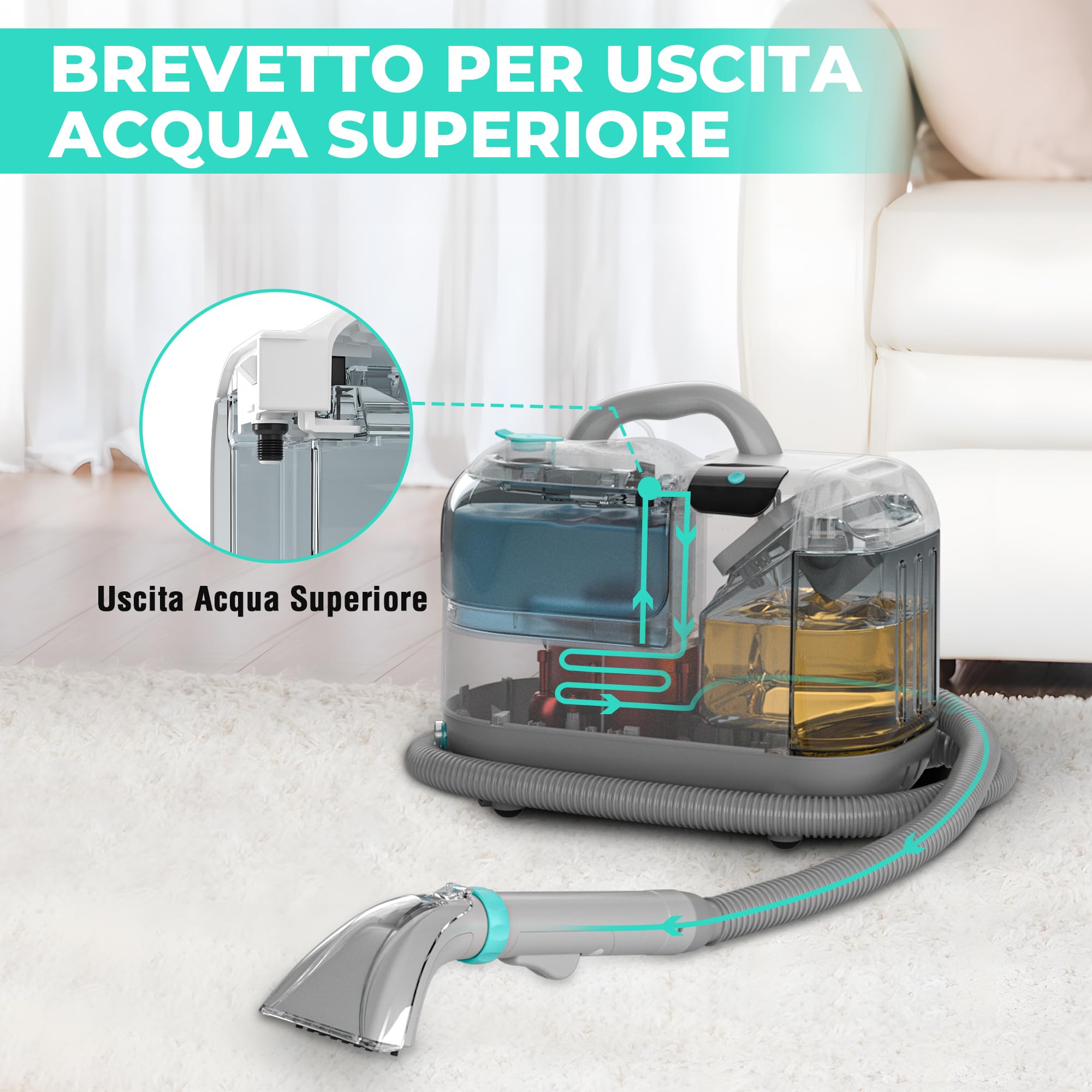 HAUSHOF StainZapper Vapo - Lavatappeti Portatile a Vapore 1200W, 1,8L Lava Tappezzeria con Riscaldamento per Sedili Auto, Moquette e Tappeti, pulitore a vapore per cucine e bagni Con 750ml Detergente