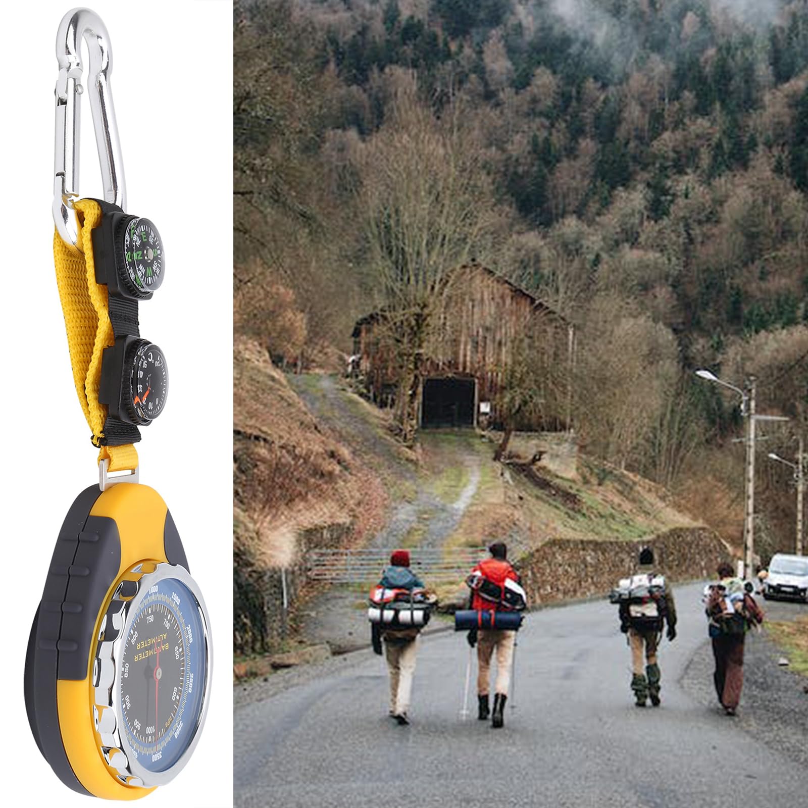 Barometro con Bussola Altimetro Termometro, 4 in 1 Stazione Meteo Analogica, Multifunzione Bussola da Campeggio Trekking per Arrampicata Escursionismo Pesca Esterni