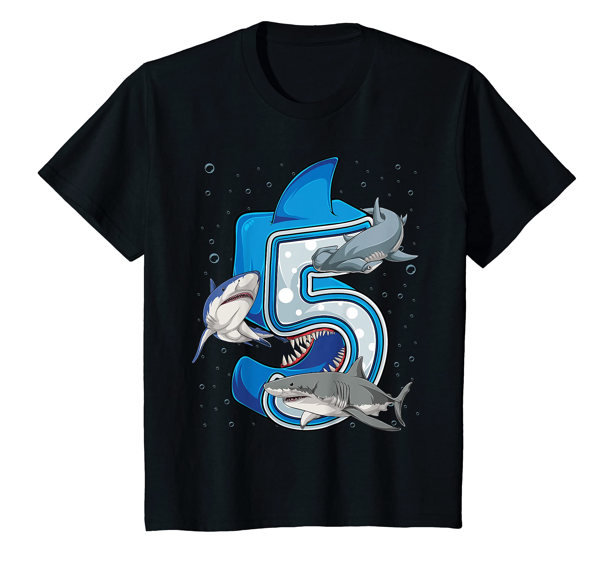 ETHRLO Shark Birthday Party Decorations Supplies5th Birthday Boys Shark 5 years Old Ocean Shark B-day T-ShirtOEKO-TEX STANDARD 100