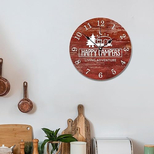 Miniatura 6 de ArogGeld Happy Campers - Reloj de pared de madera rústica de granero de 10 pulgadas, silencioso, sin tictac, rojo, unisex